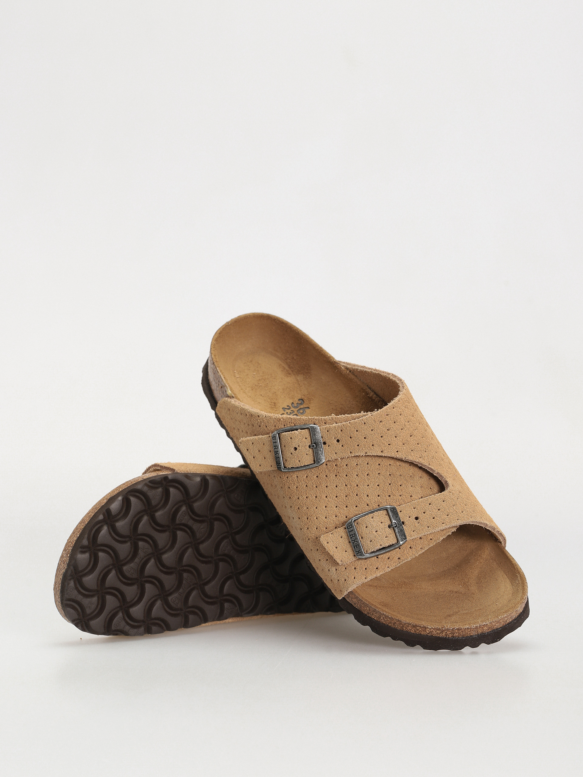 Klapki Birkenstock Zurich Suede Embossed Narrow Wmn - beżowy