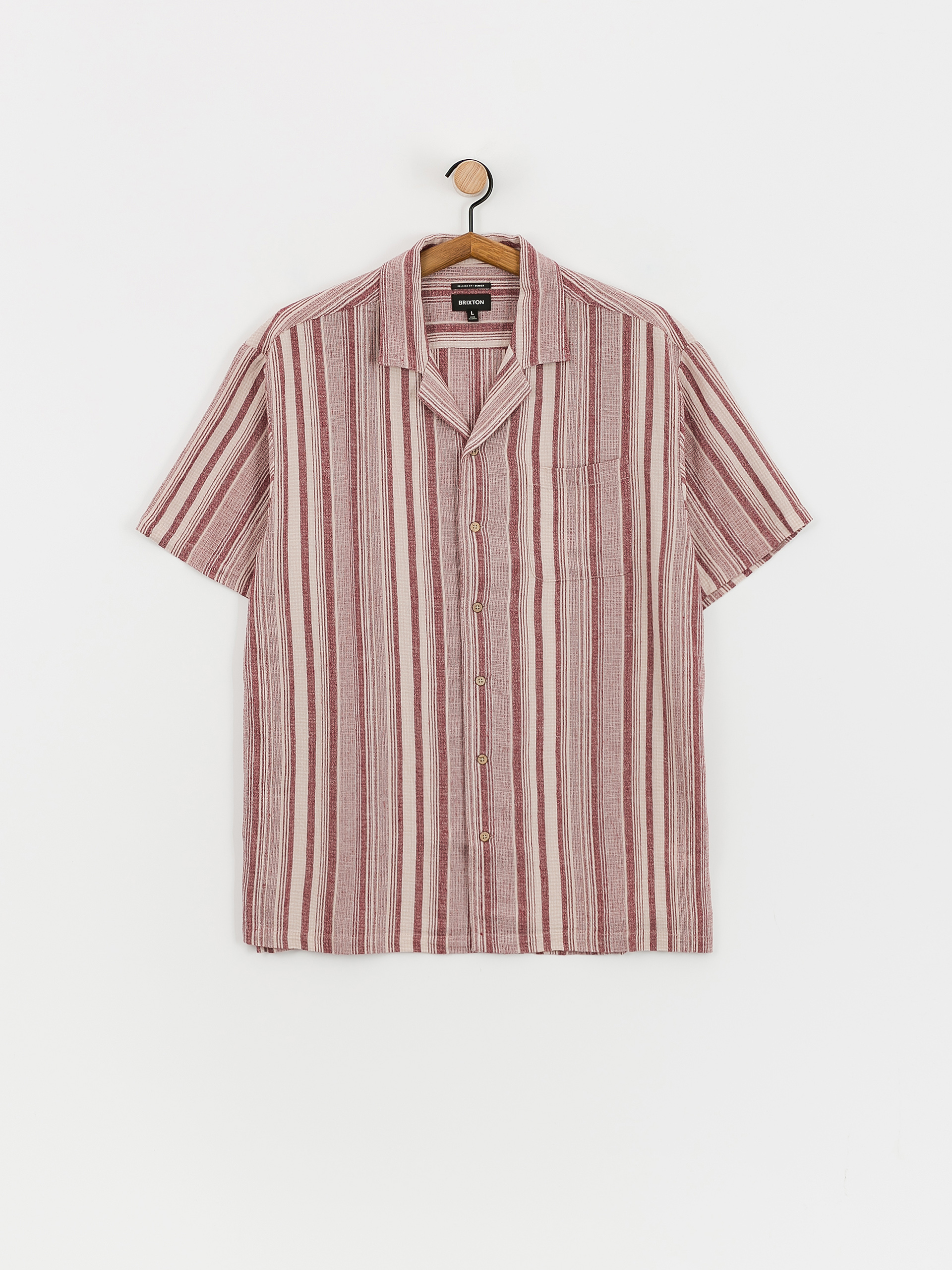 Koszula Brixton Bunker Seersucker (cranberry juice/off white)