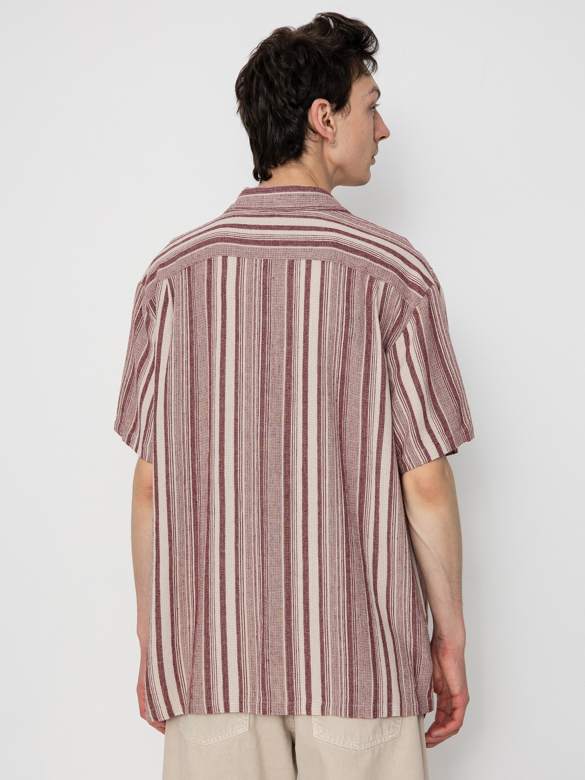 Koszula Brixton Bunker Seersucker (cranberry juice/off white)