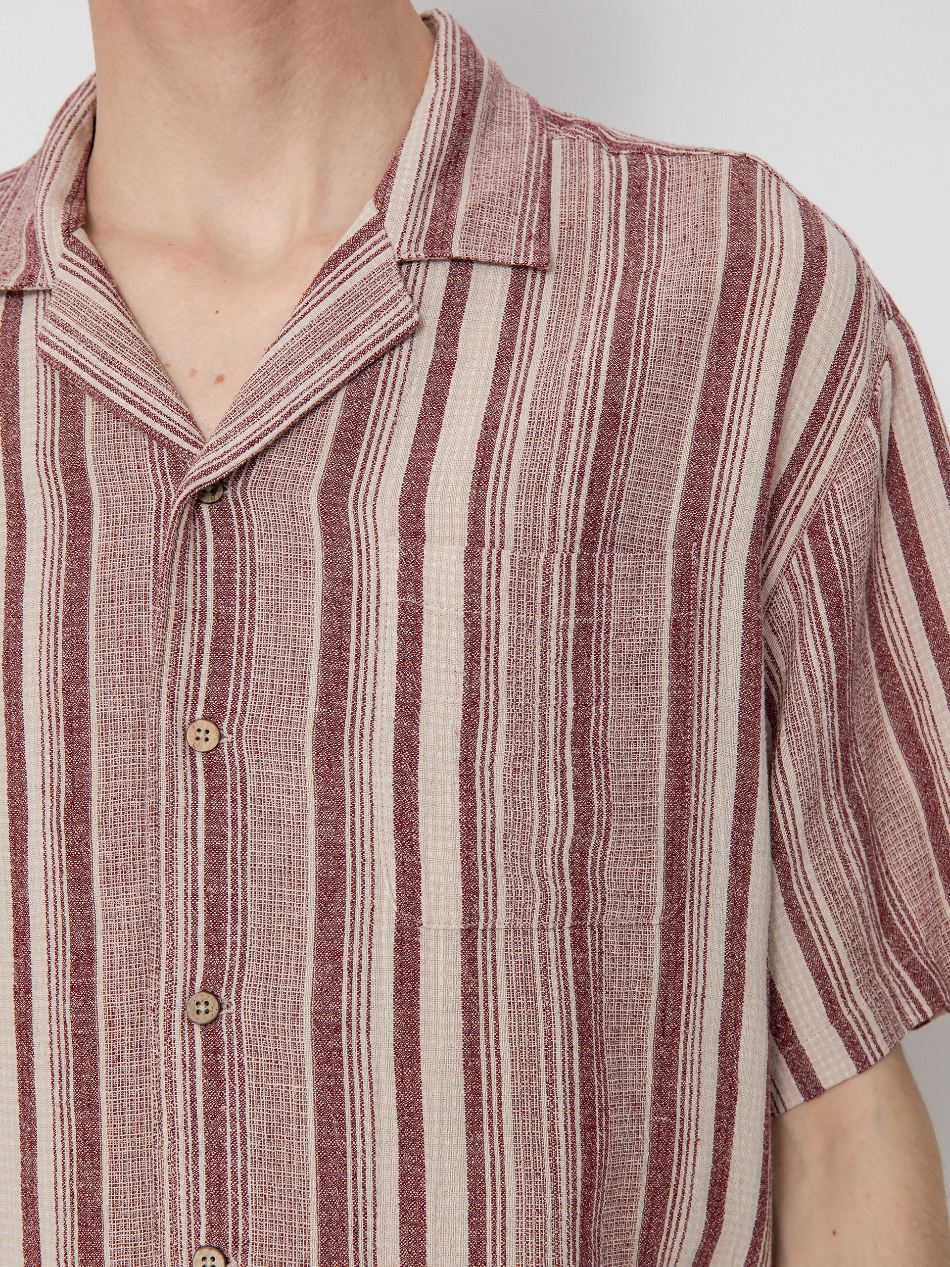 Koszula Brixton Bunker Seersucker (cranberry juice/off white)