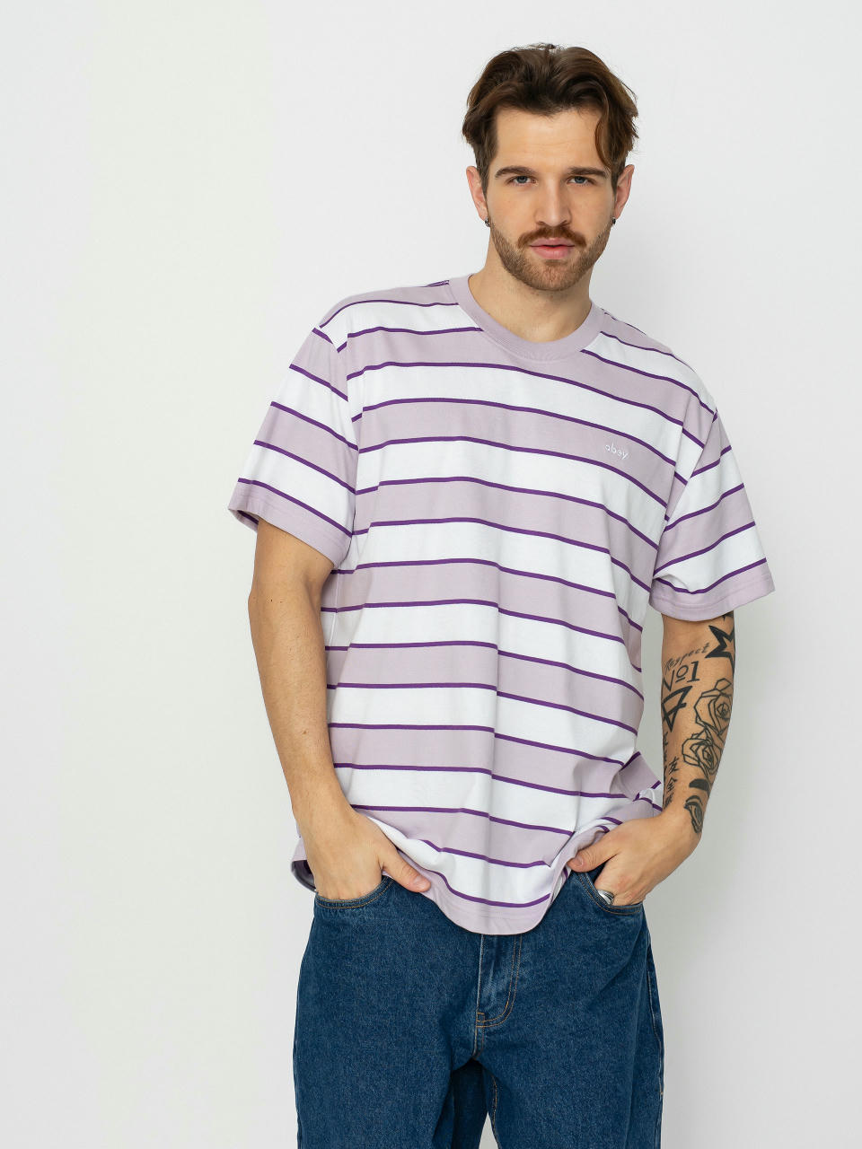 T-shirt OBEY Sandborn Stripe (orchid petal multi)