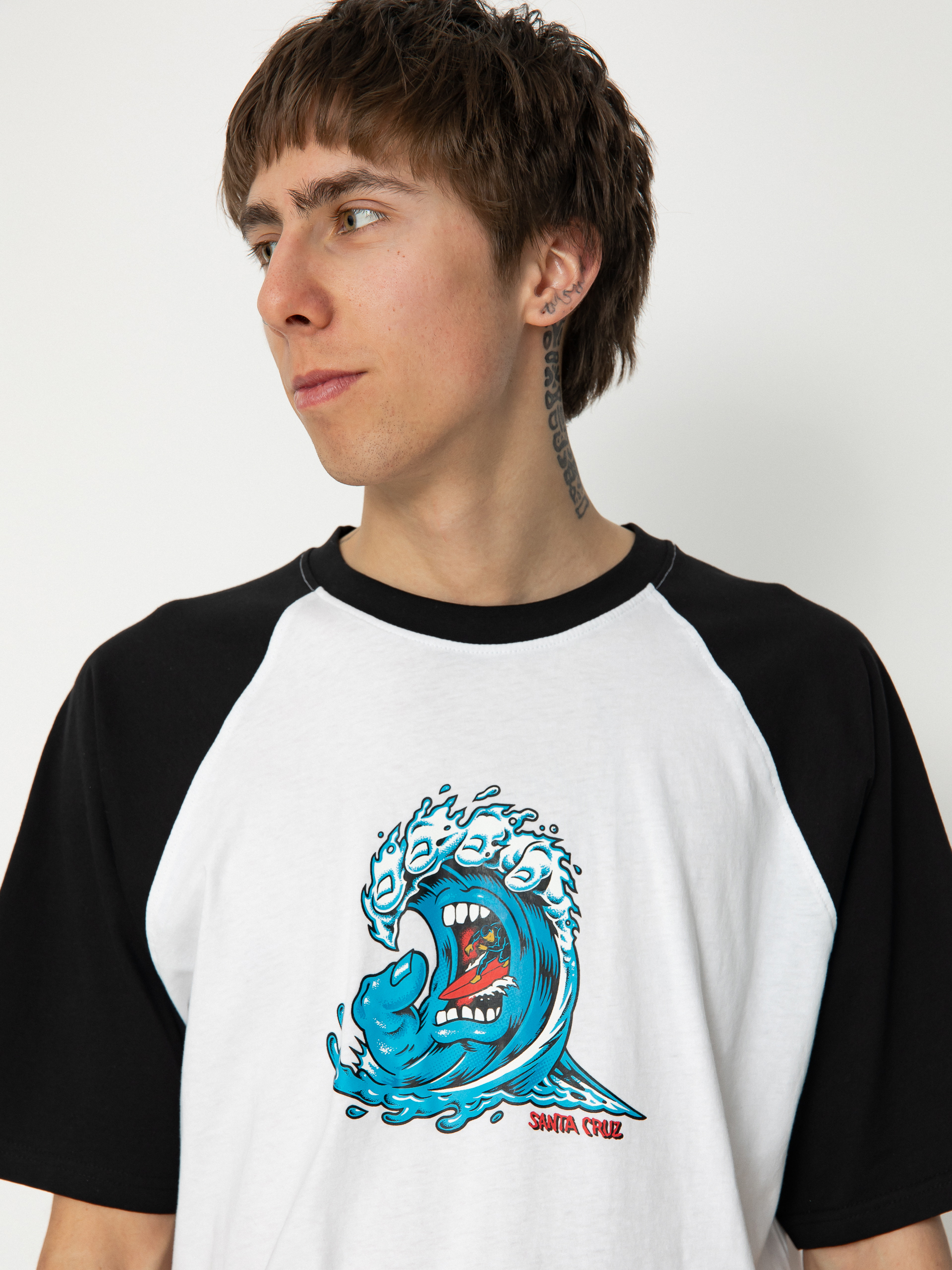 T-shirt Santa Cruz Screaming Wave Front Raglan (white/black)