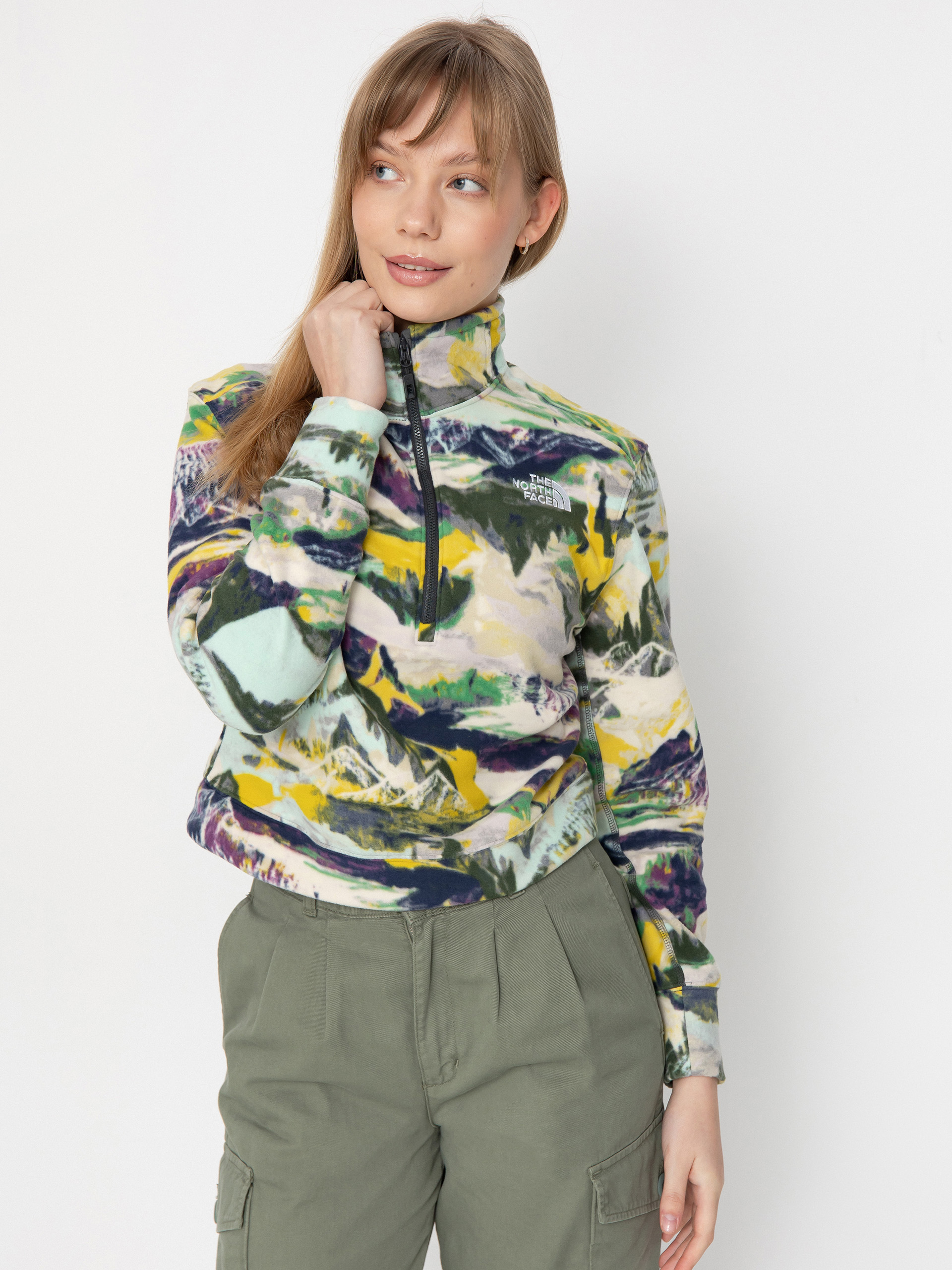 Damski Polar The North Face 100 Glacier Printed Half Zip (black currant purple tr)