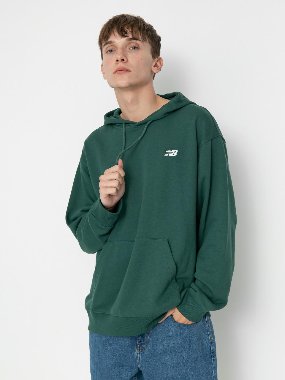 Bluza z kapturem New Balance Small Logo French Terry HD (night green)