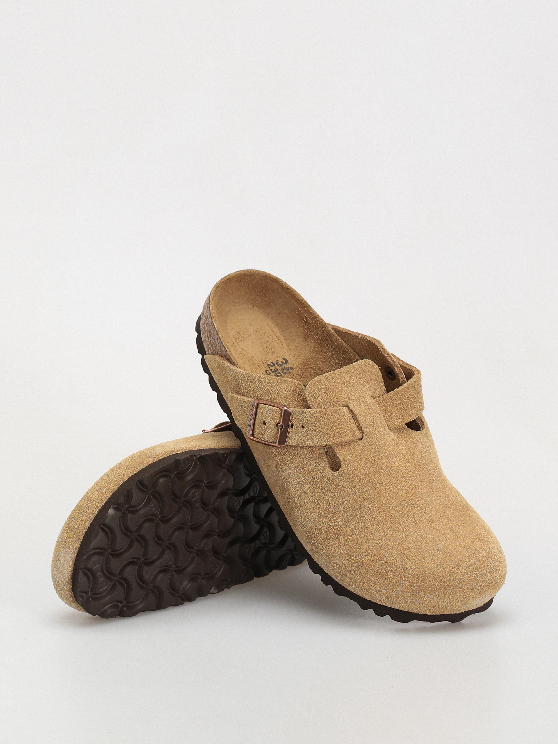 Klapki Birkenstock Boston Suede Leather Narrow Wmn - brązowy