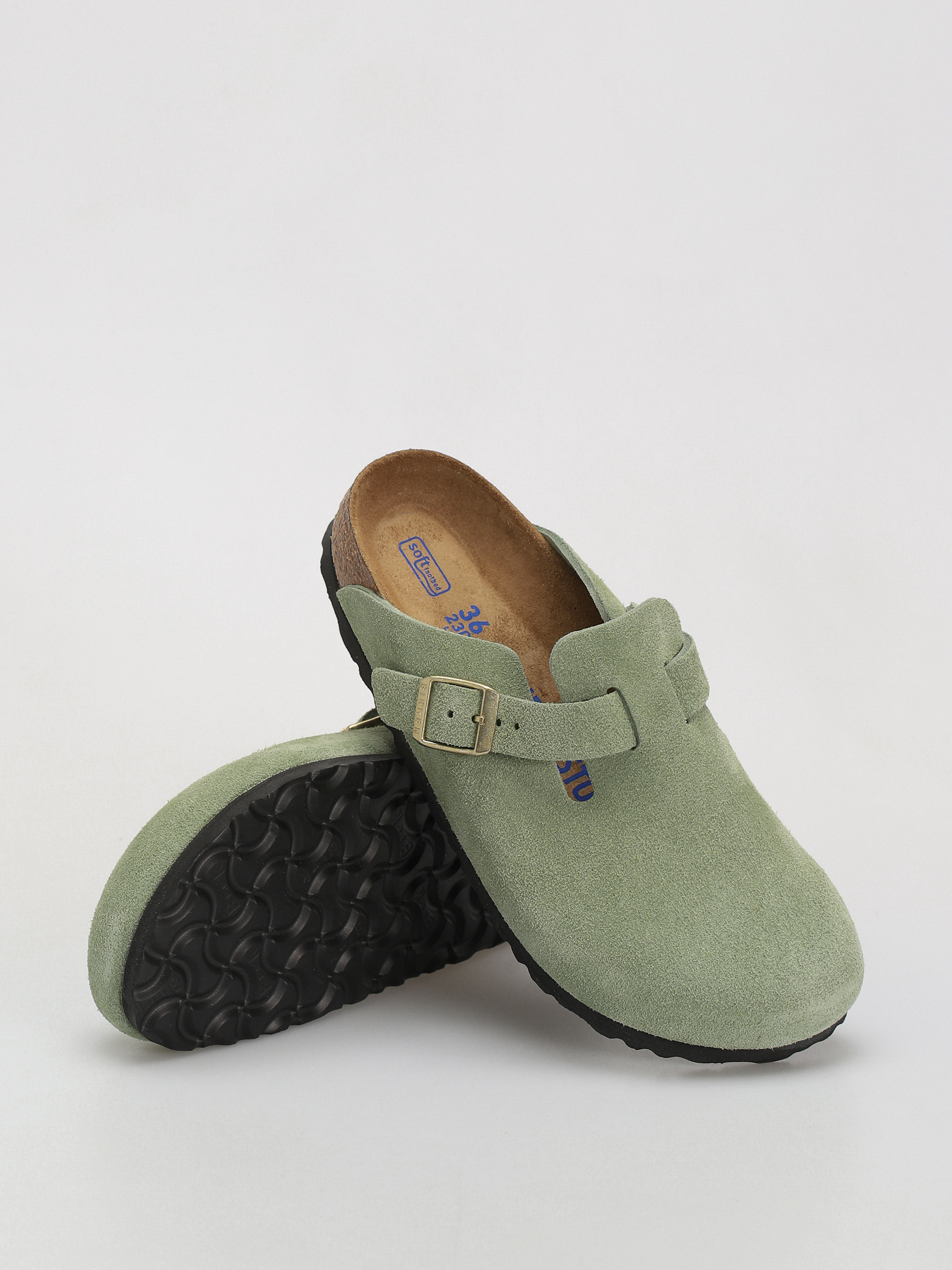 Klapki Birkenstock Boston Soft Footbed Suede Leather Narrow Wmn (green tea)