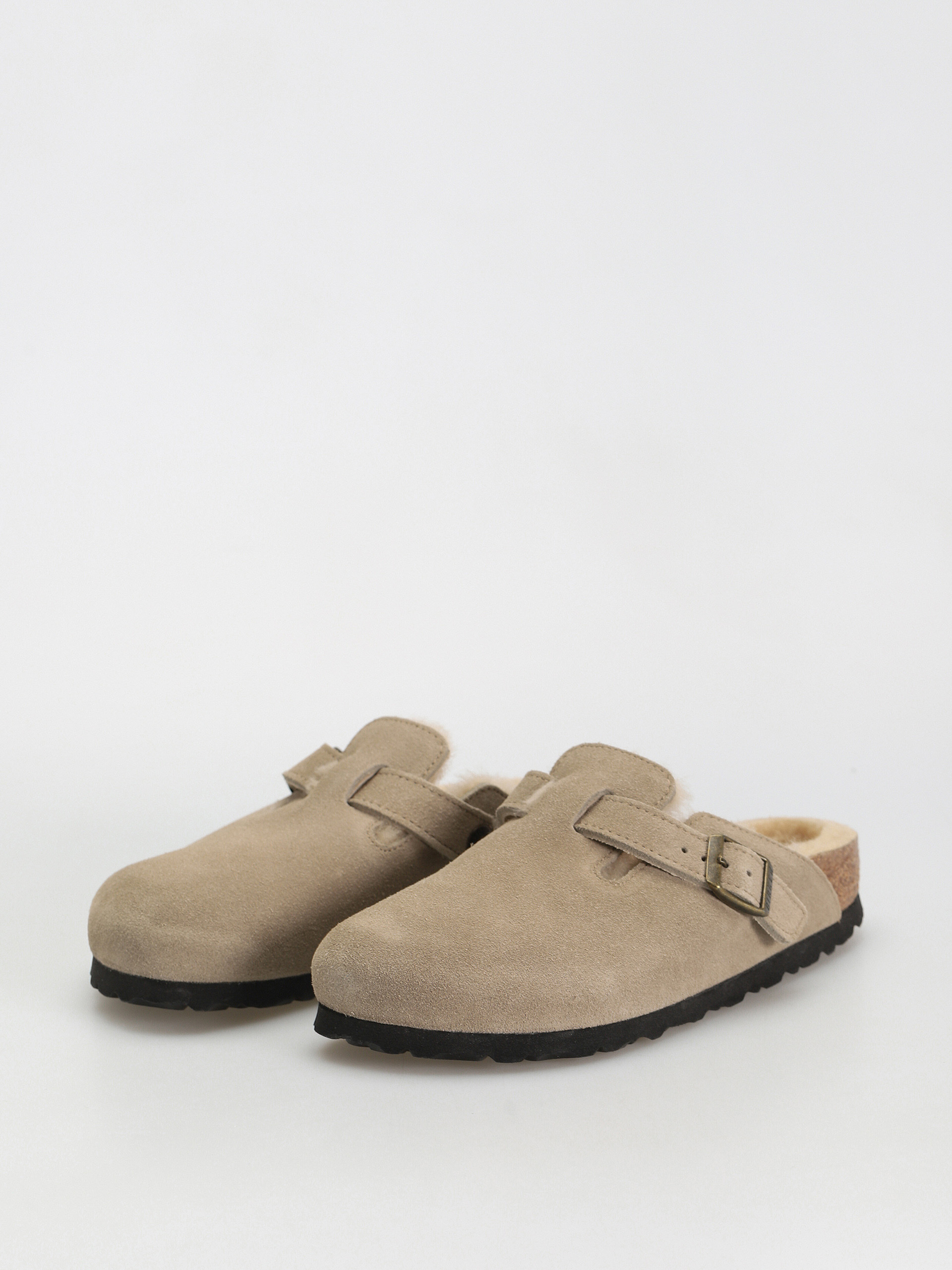 Klapki Birkenstock Boston Shearling Suede Leather Fur Narrow Wmn (taupe)