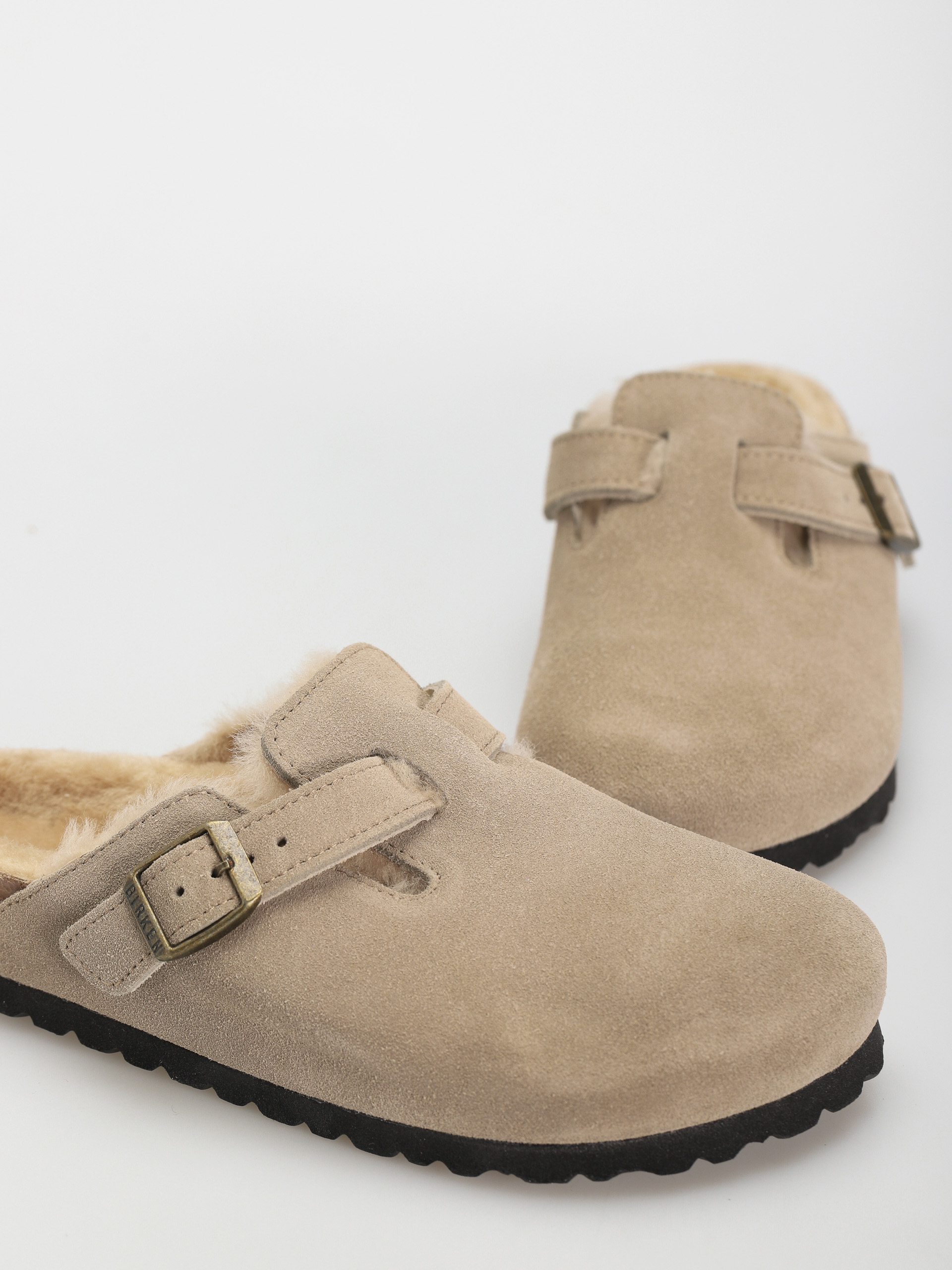 Klapki Birkenstock Boston Shearling Suede Leather Fur Narrow Wmn (taupe)