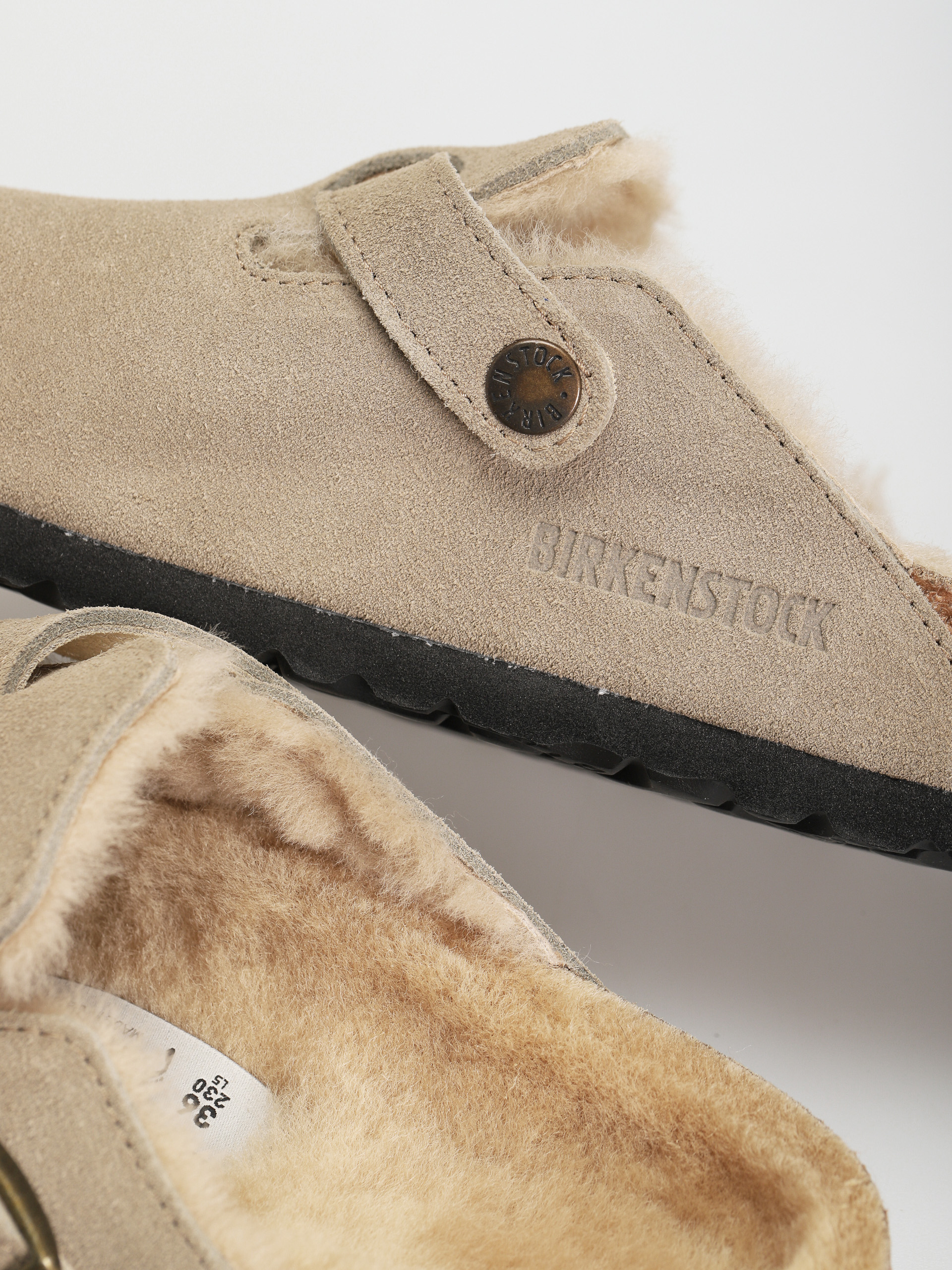 Klapki Birkenstock Boston Shearling Suede Leather Fur Narrow Wmn (taupe)