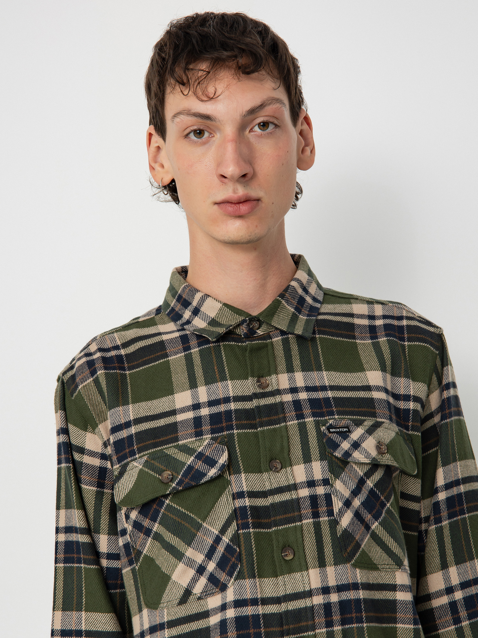 Koszula Brixton Bowery Flannel Ls (cypress green/washed navy/whit)