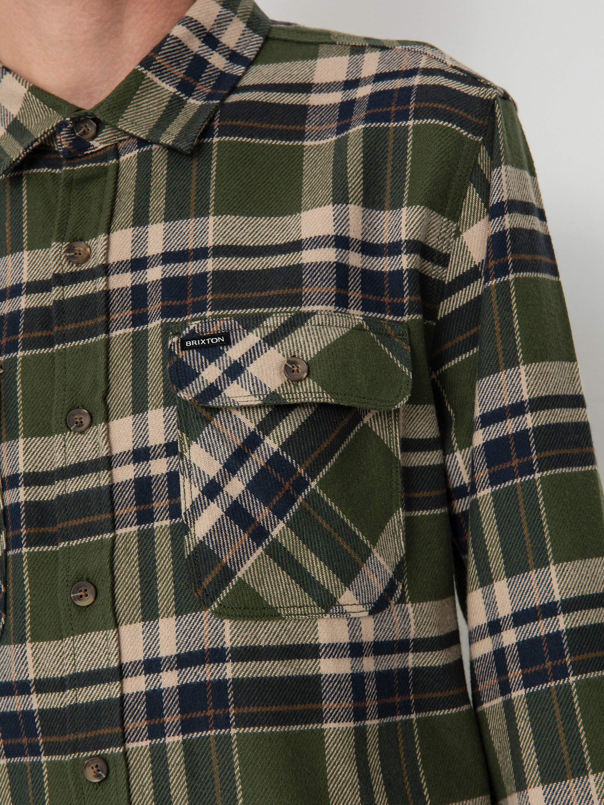 Koszula Brixton Bowery Flannel Ls (cypress green/washed navy/whit)