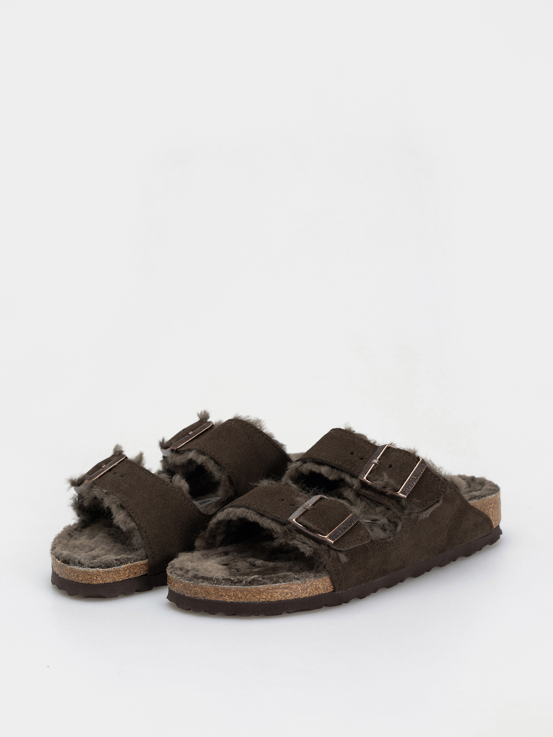 Klapki Birkenstock Arizona Shearling Suede Leather Fur Narrow Wmn (mocha)