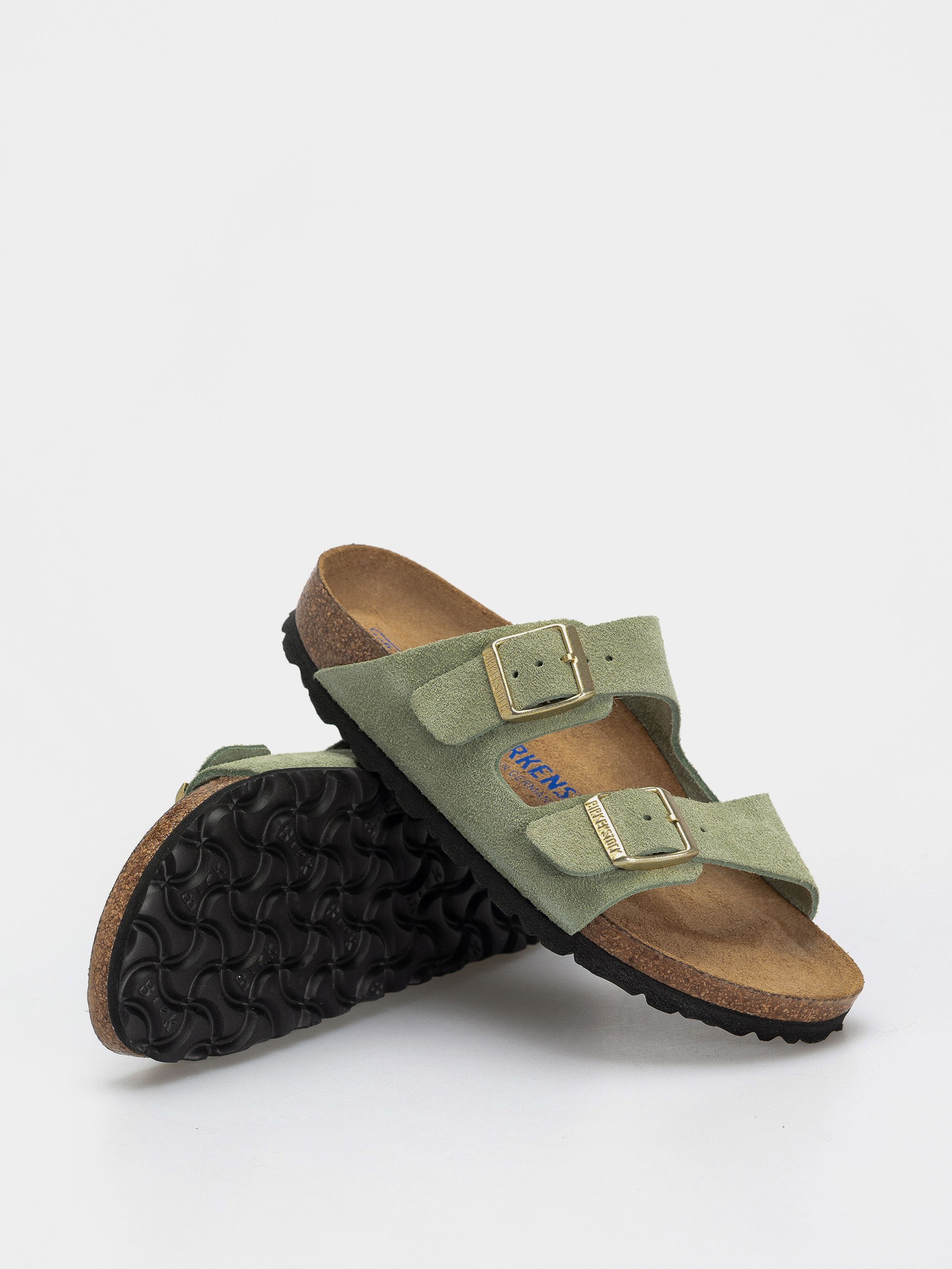 Klapki Birkenstock Arizona Soft Footbed Suede Leather Narrow Wmn (green tea)
