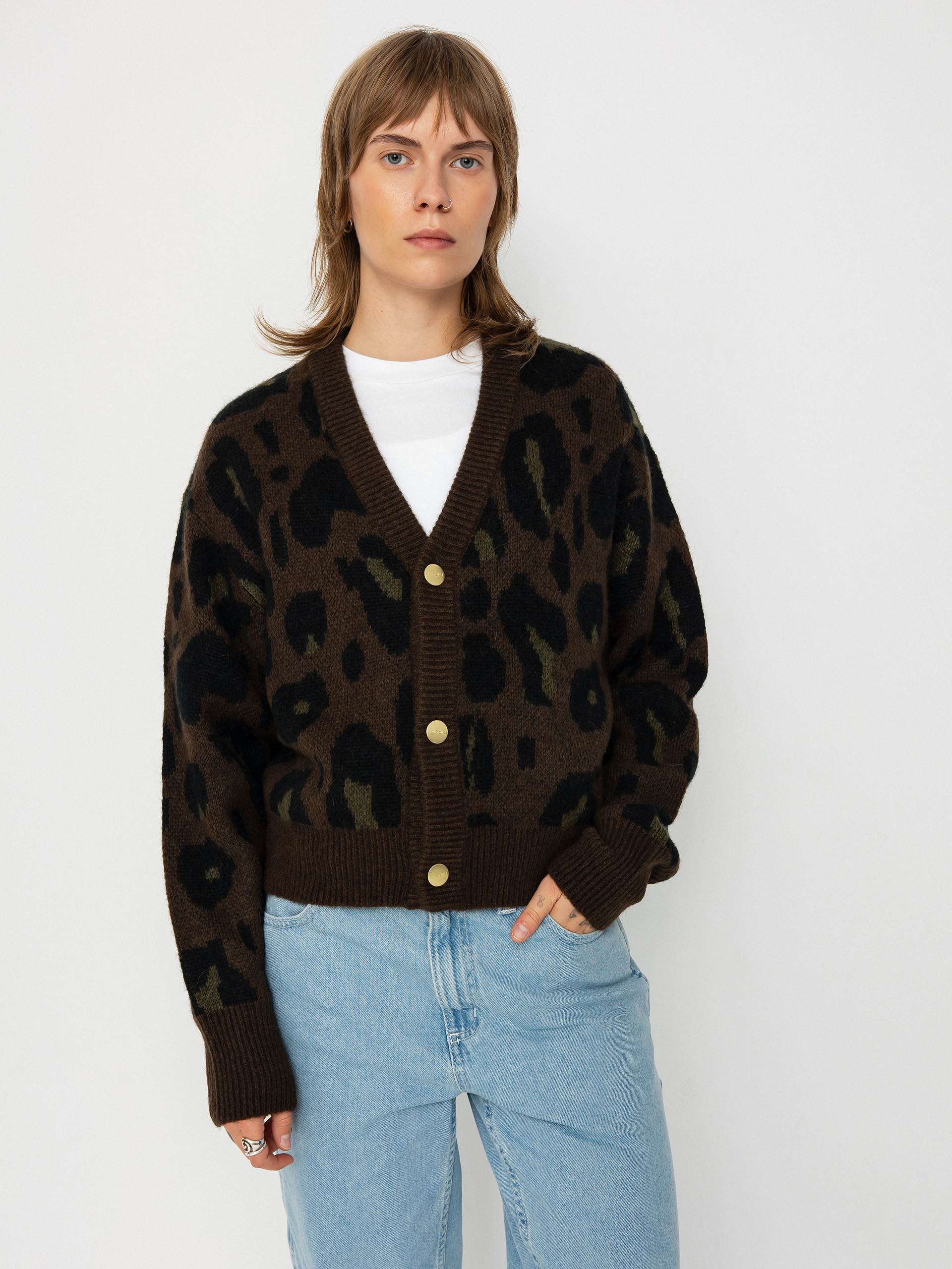 Sweter Carhartt WIP Merton Cardigan Wmn (camo leo jacquard/tamarind)