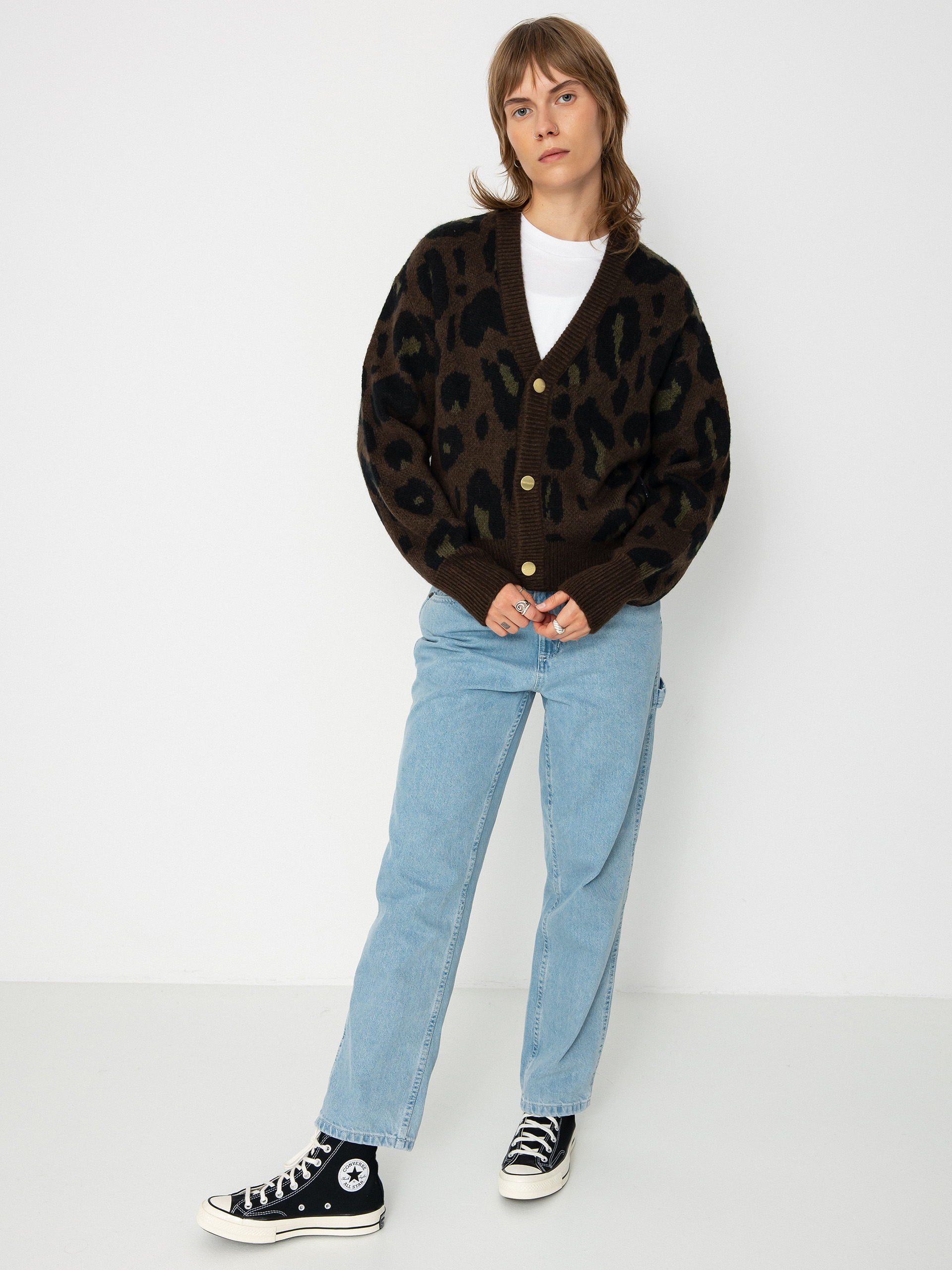 Sweter Carhartt WIP Merton Cardigan Wmn (camo leo jacquard/tamarind)