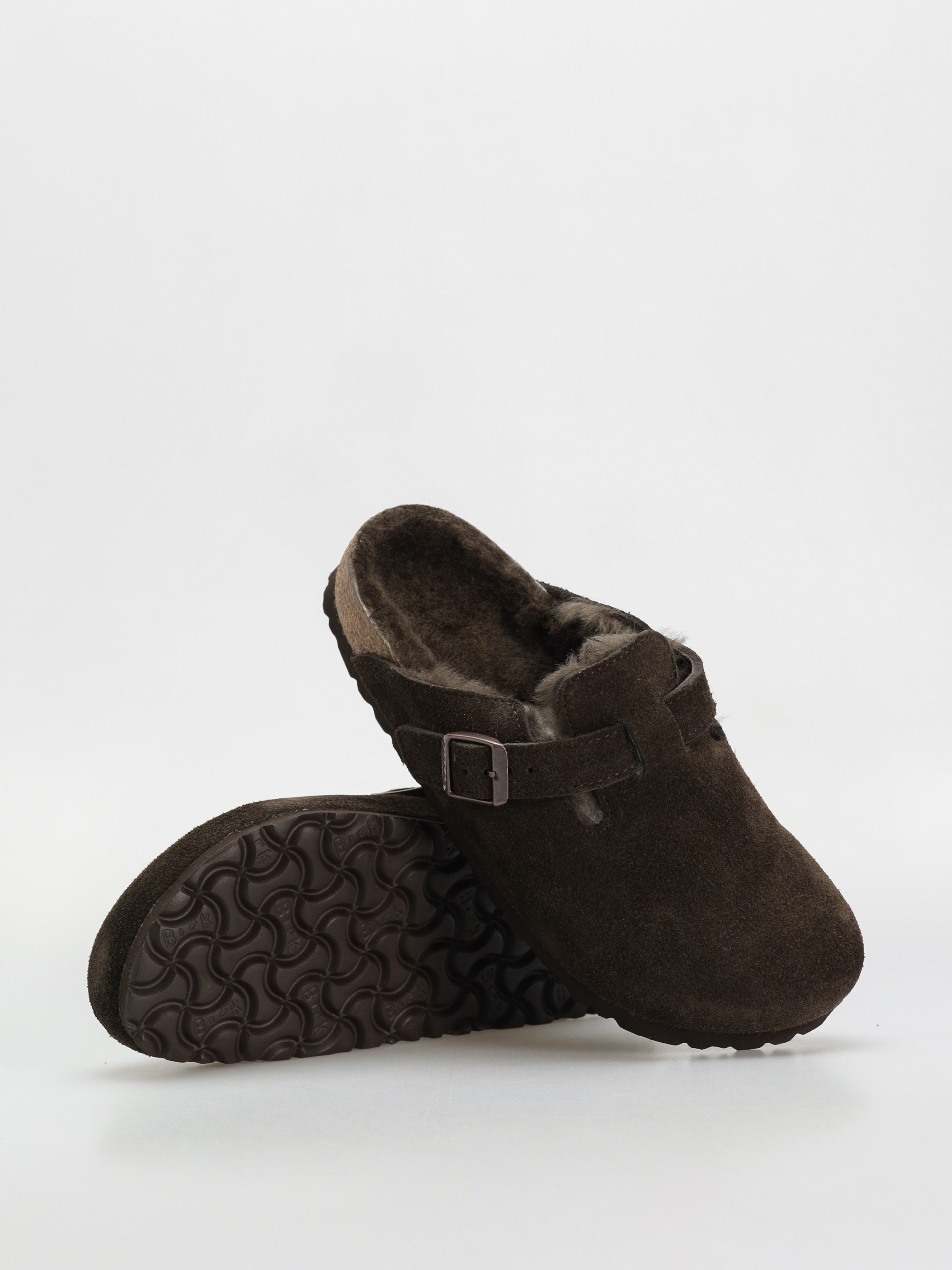 Klapki Birkenstock Boston Shearling Suede Leather Fur Narrow Wmn (mocha)