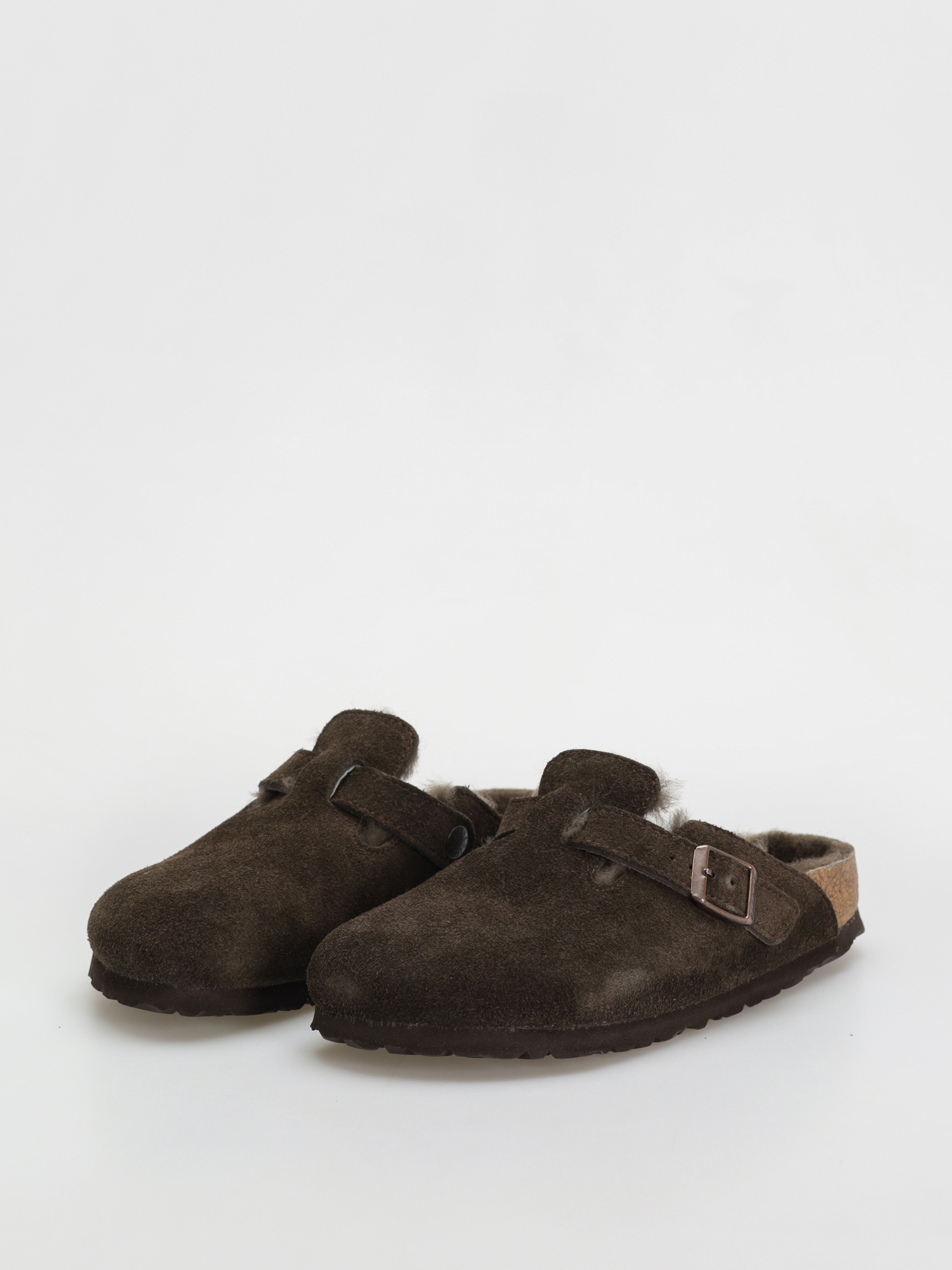 Klapki Birkenstock Boston Shearling Suede Leather Fur Narrow Wmn (mocha)