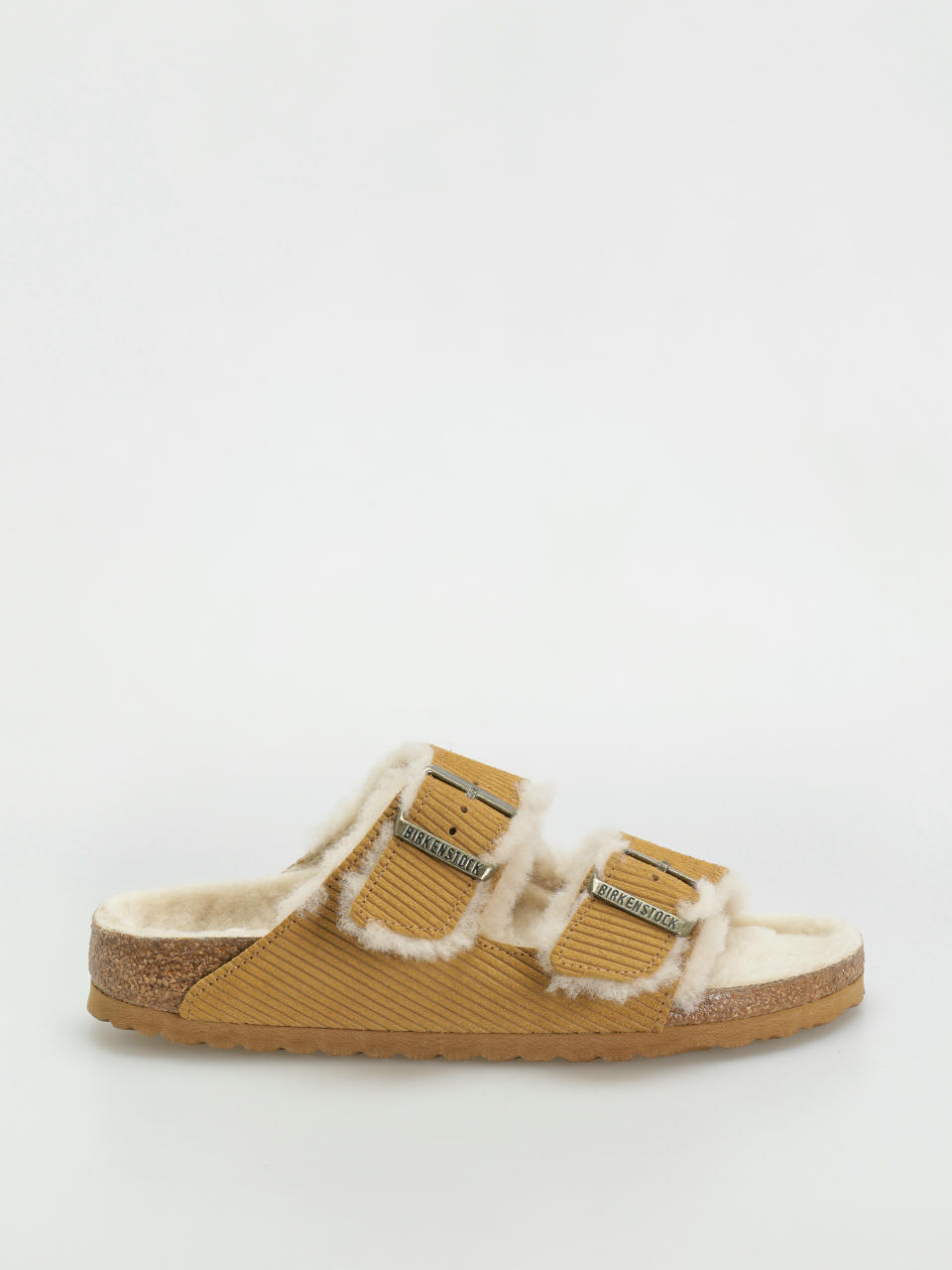 Klapki Birkenstock Arizona Fell Suede Leather Fur Narrow Wmn (corduroy cork brown)