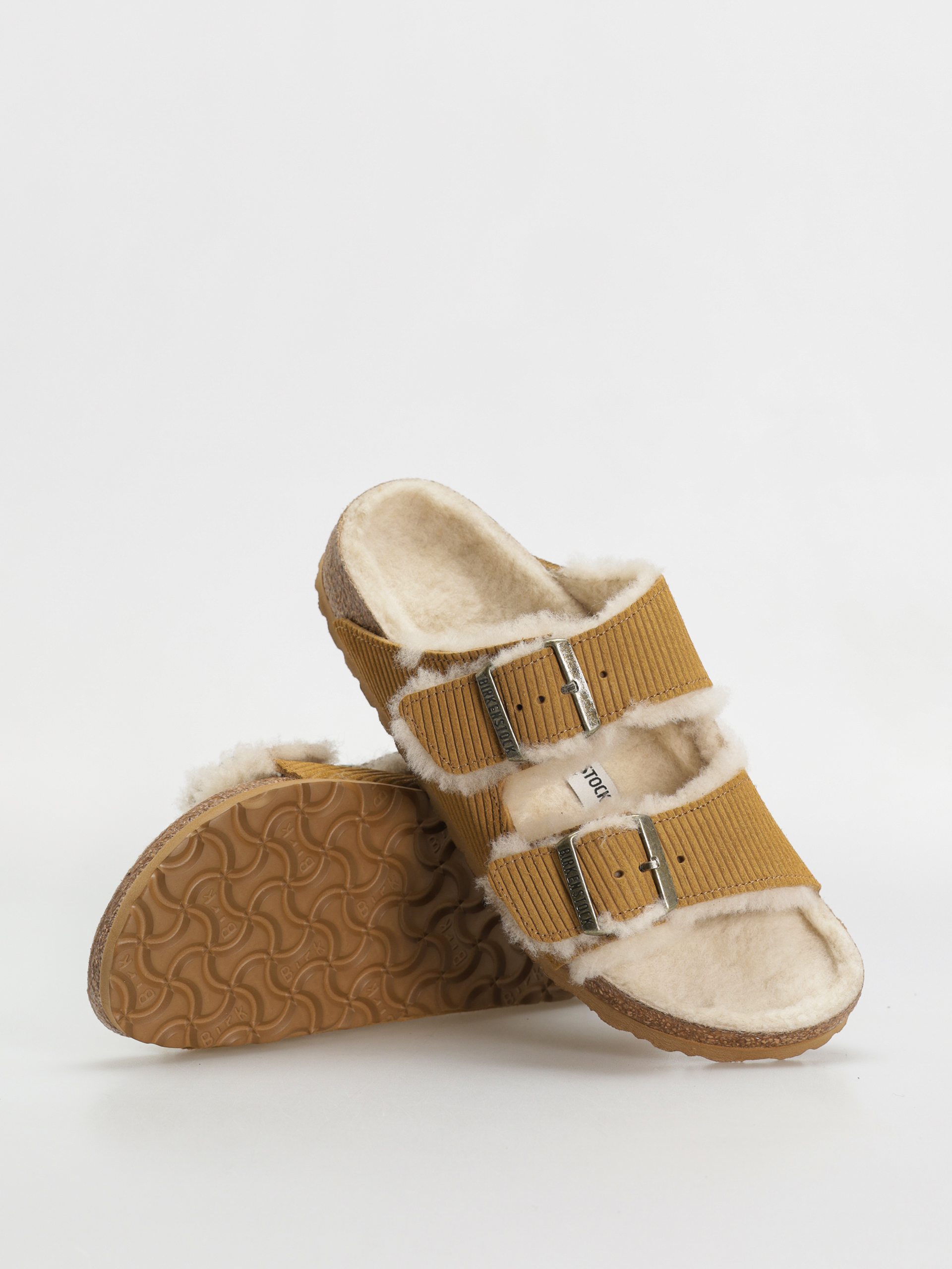 Klapki Birkenstock Arizona Fell Suede Leather Fur Narrow Wmn (corduroy cork brown)