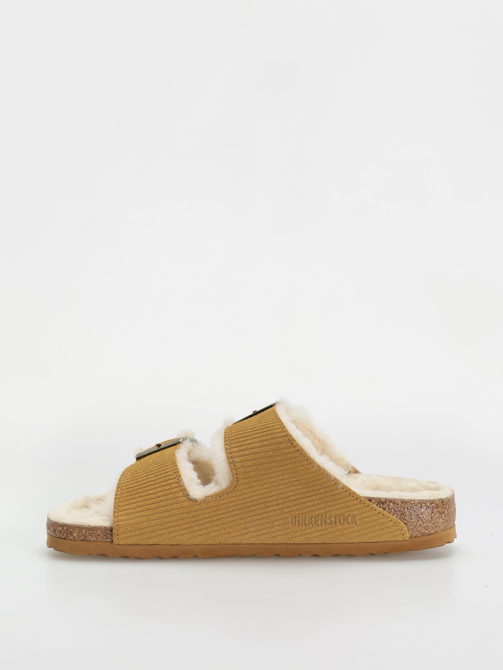 Klapki Birkenstock Arizona Fell Suede Leather Fur Narrow Wmn (corduroy cork brown)