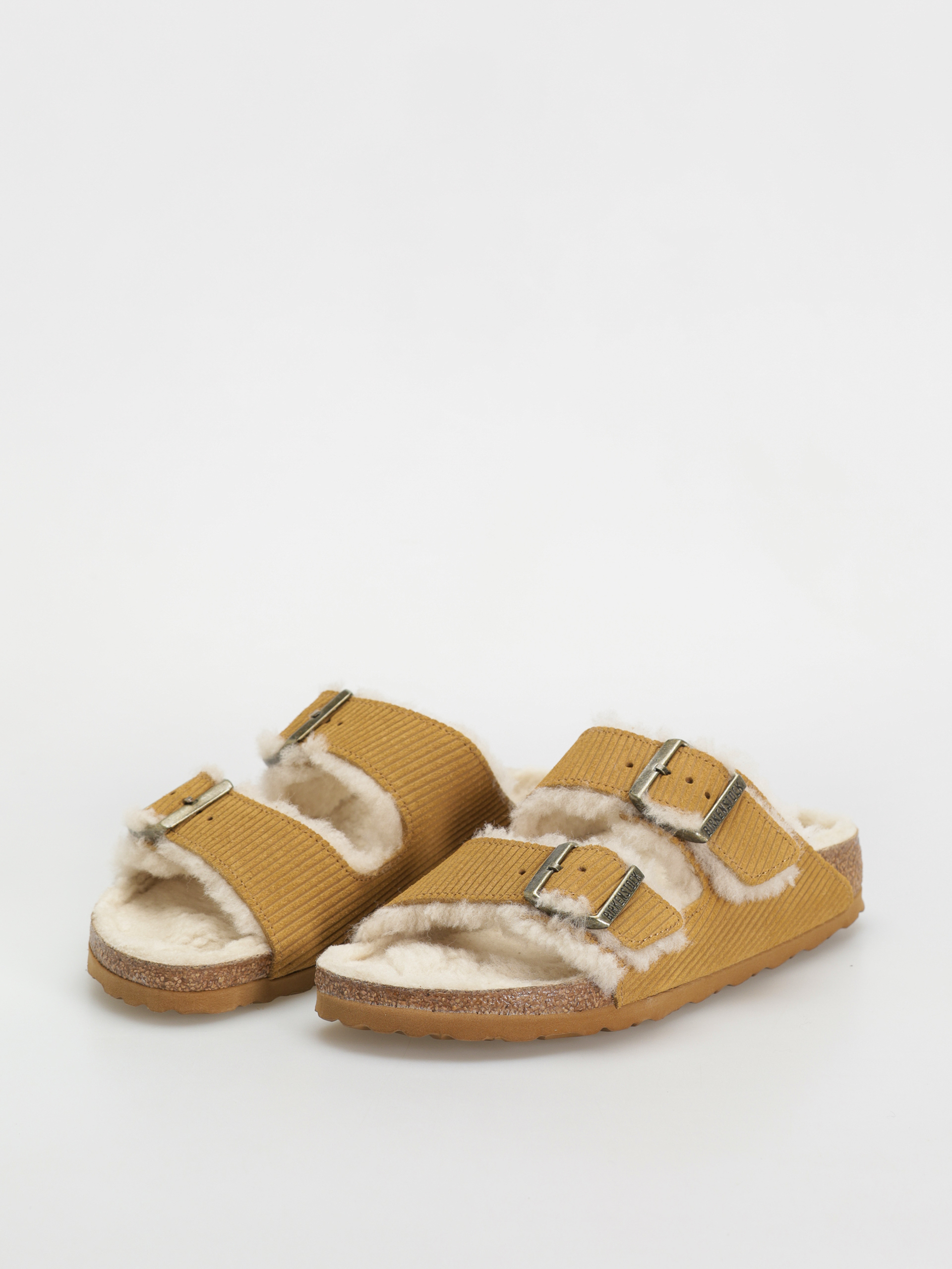Klapki Birkenstock Arizona Fell Suede Leather Fur Narrow Wmn (corduroy cork brown)