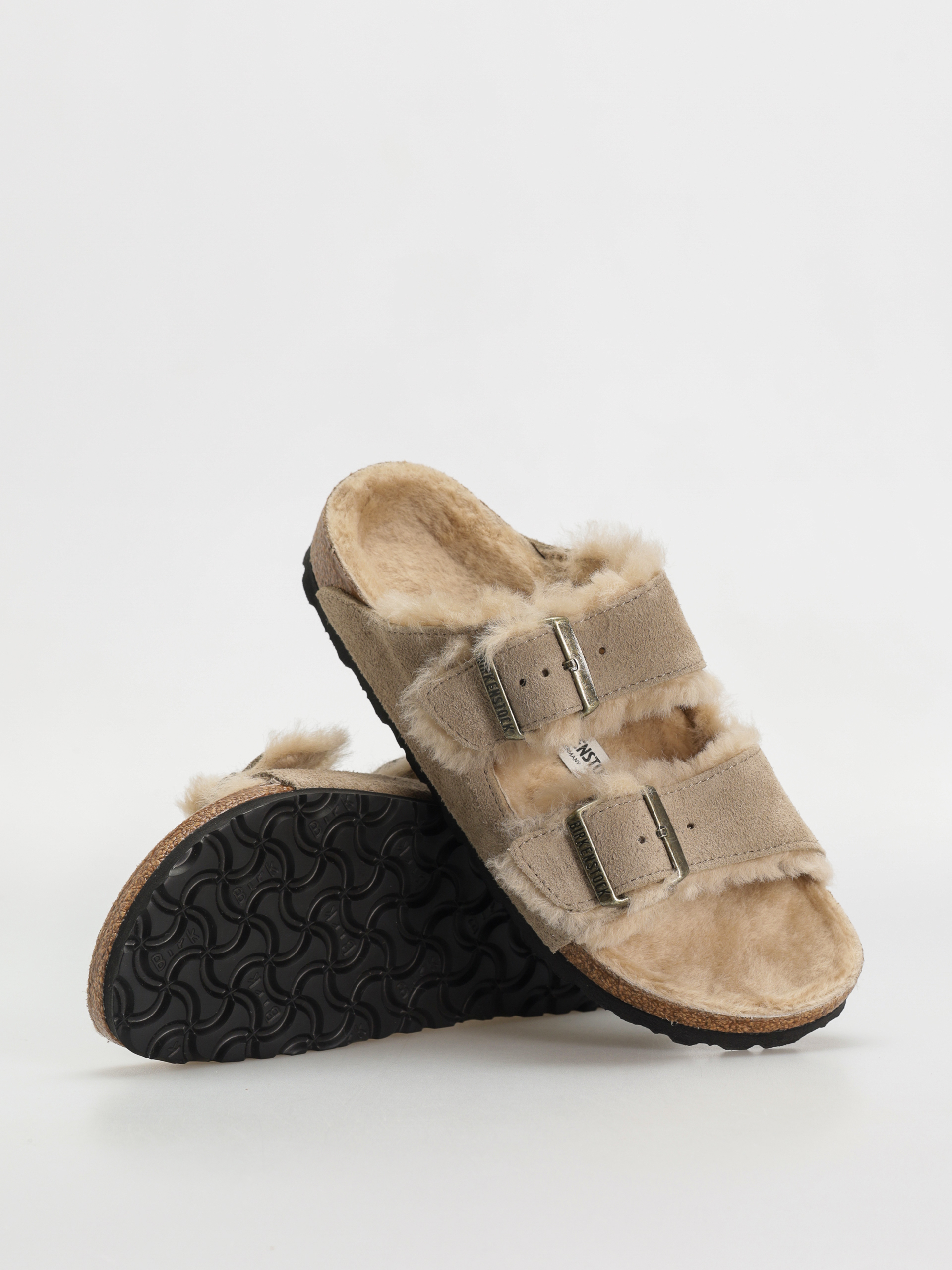 Klapki Birkenstock Arizona Shearling Suede Leather Fur Narrow Wmn (taupe)