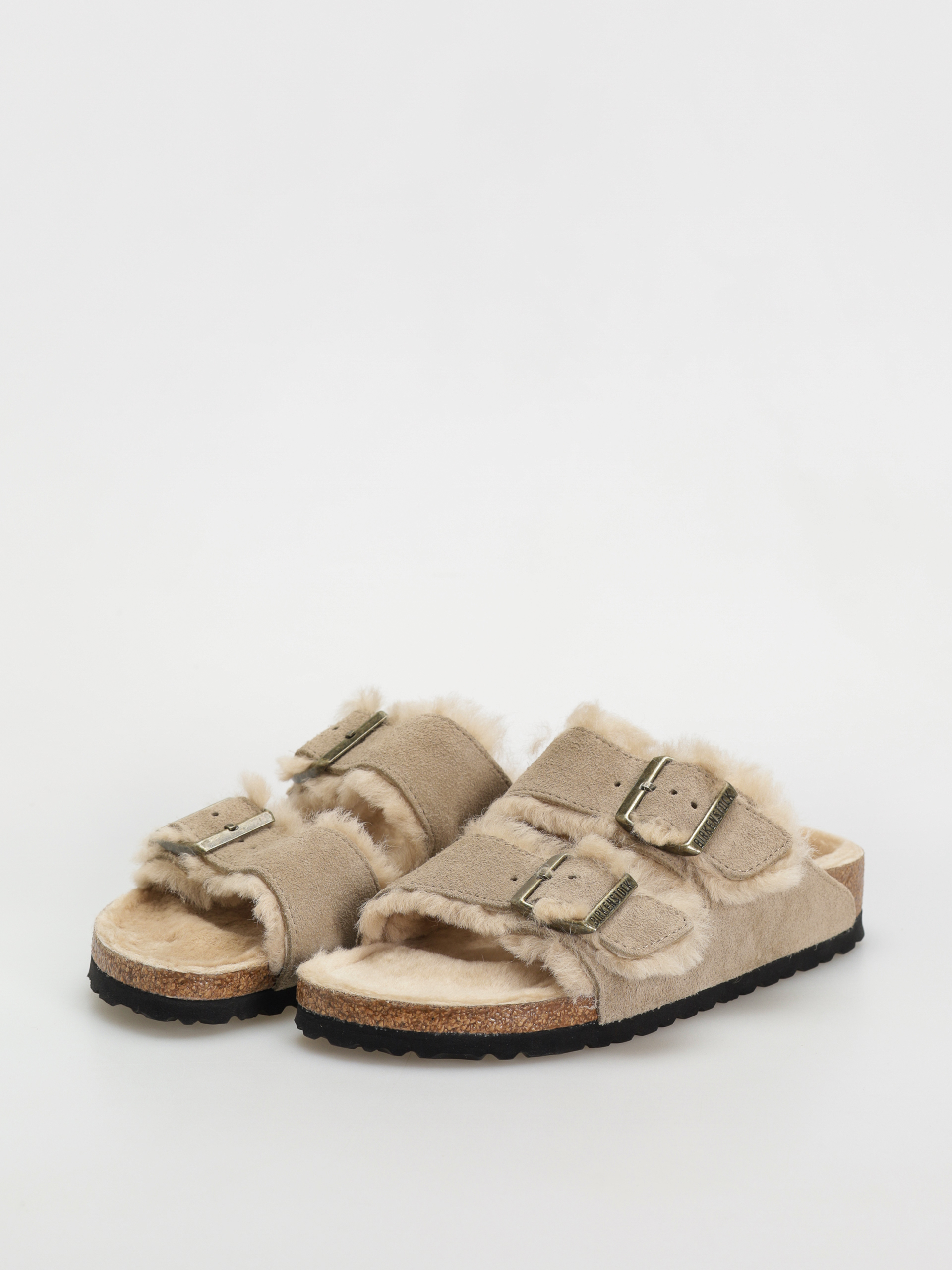 Klapki Birkenstock Arizona Shearling Suede Leather Fur Narrow Wmn (taupe)