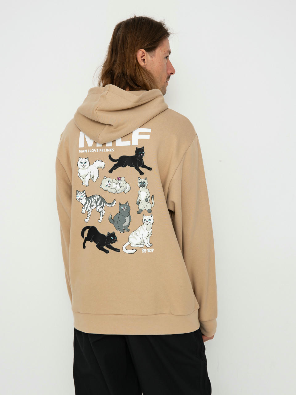 Bluza z kapturem RipNDip Man I Love Felines HD (almond)