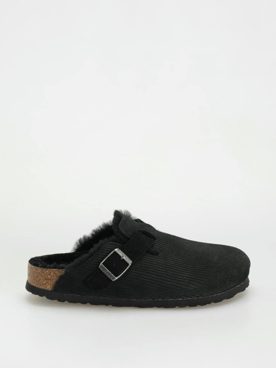 Klapki Birkenstock Boston VL Fell Suede Leather Fur Narrow Wmn (corduroy black)