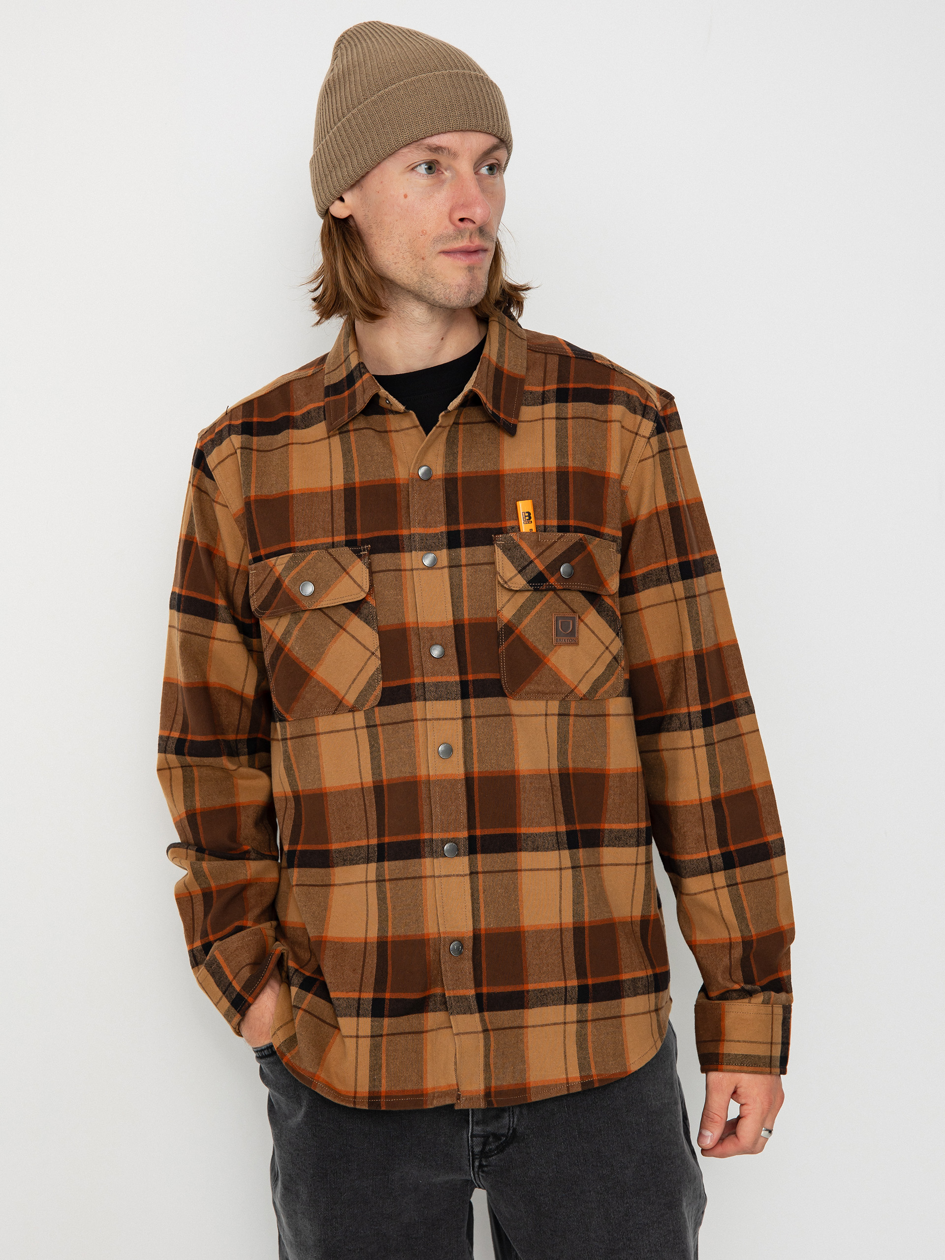 Koszula Brixton Builders Bowery Str Wr Ls (burro brown/pinecone brown/bla)