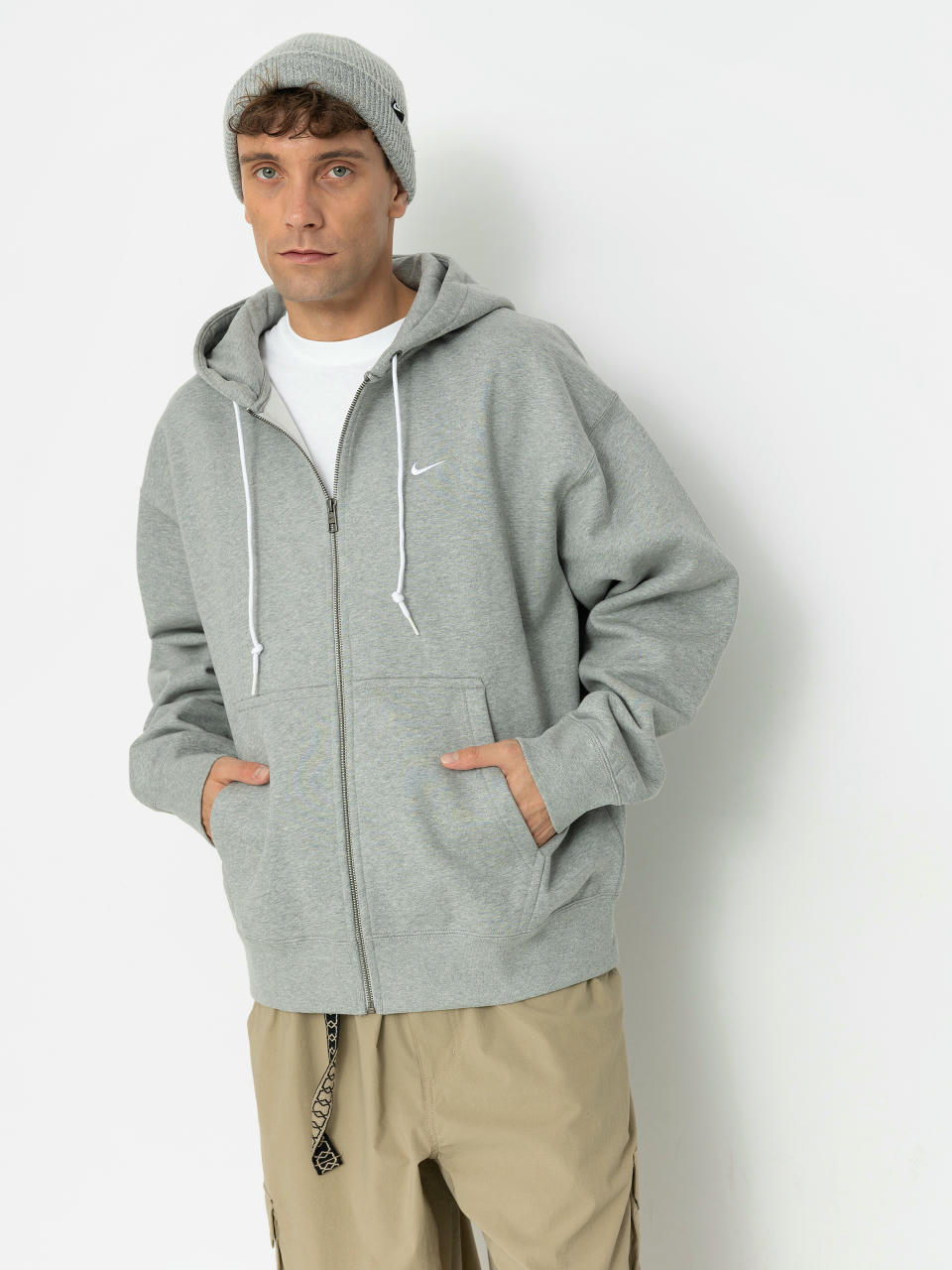 Bluza z kapturem Nike SB Solo Swoosh ZHD (dk grey heather/white)