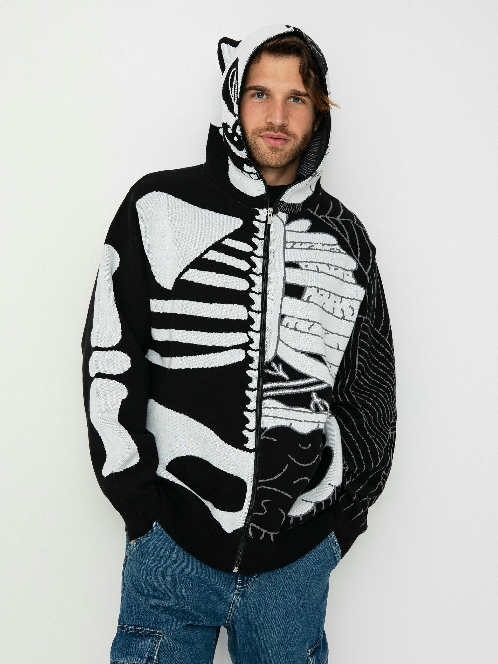 Bluza z kapturem RipNDip Skelly Nerm Knit HD (black/white)