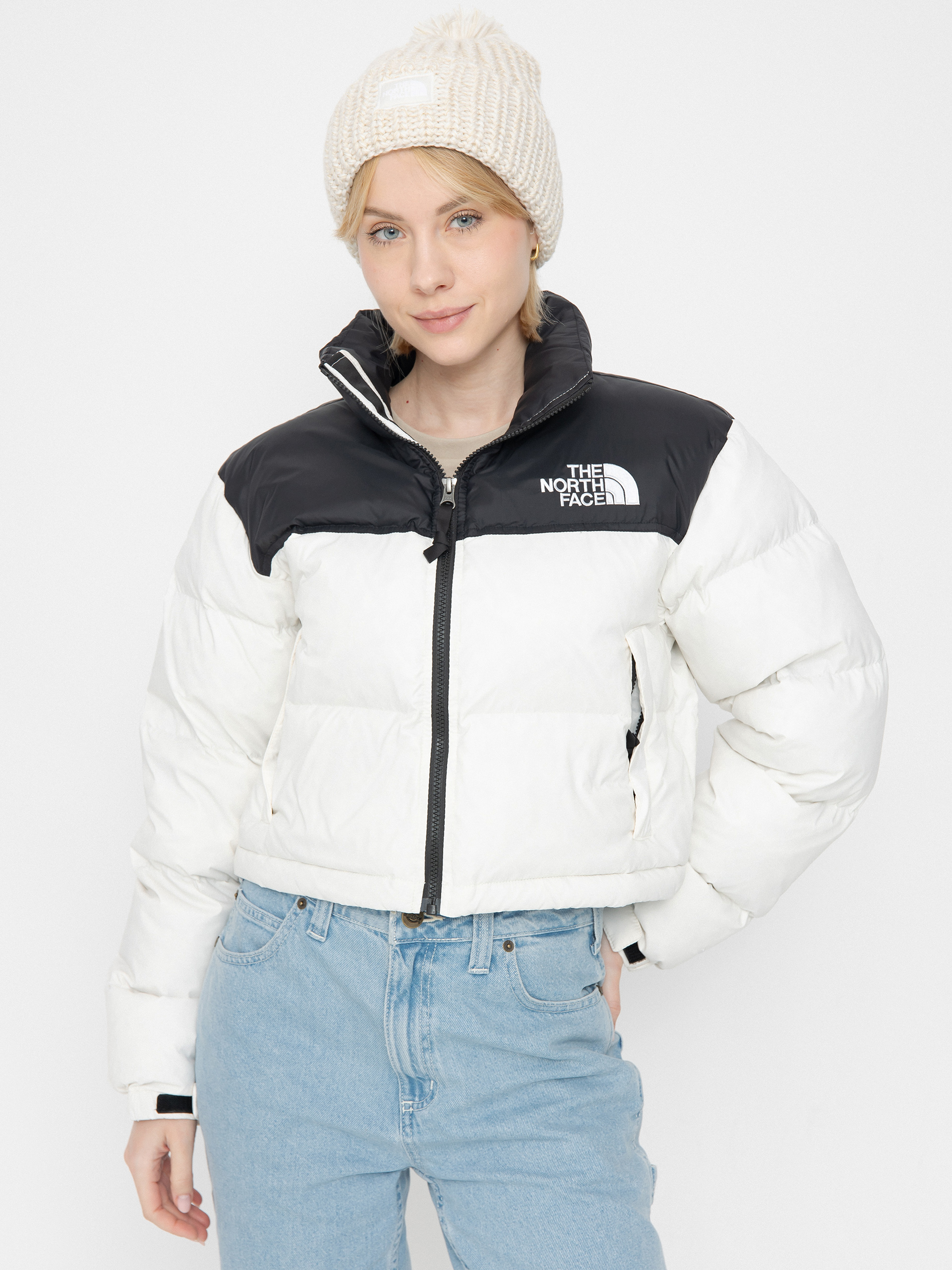 Kurtka The North Face Nuptse Short Wmn (white dune/tnf black)