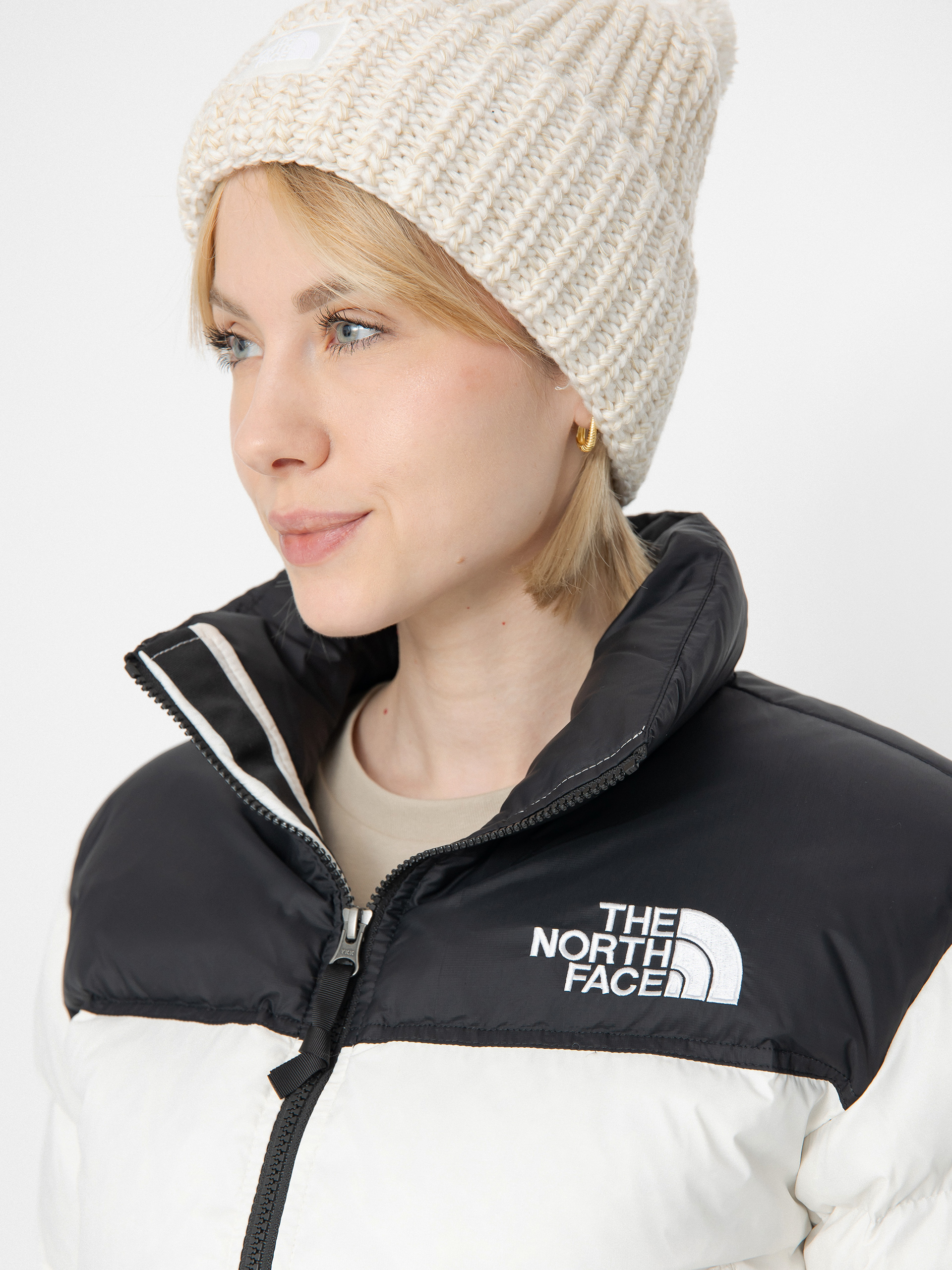 Kurtka The North Face Nuptse Short Wmn (white dune/tnf black)