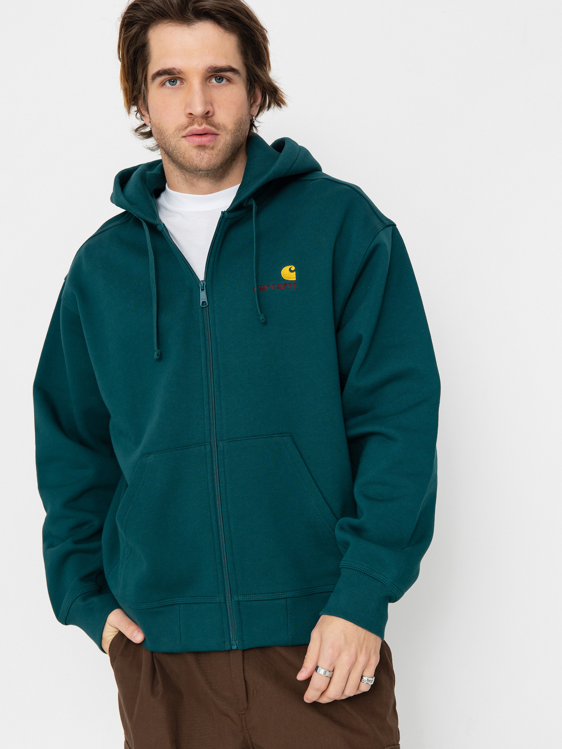 Bluza z kapturem Carhartt WIP American Script ZHD (malachite)