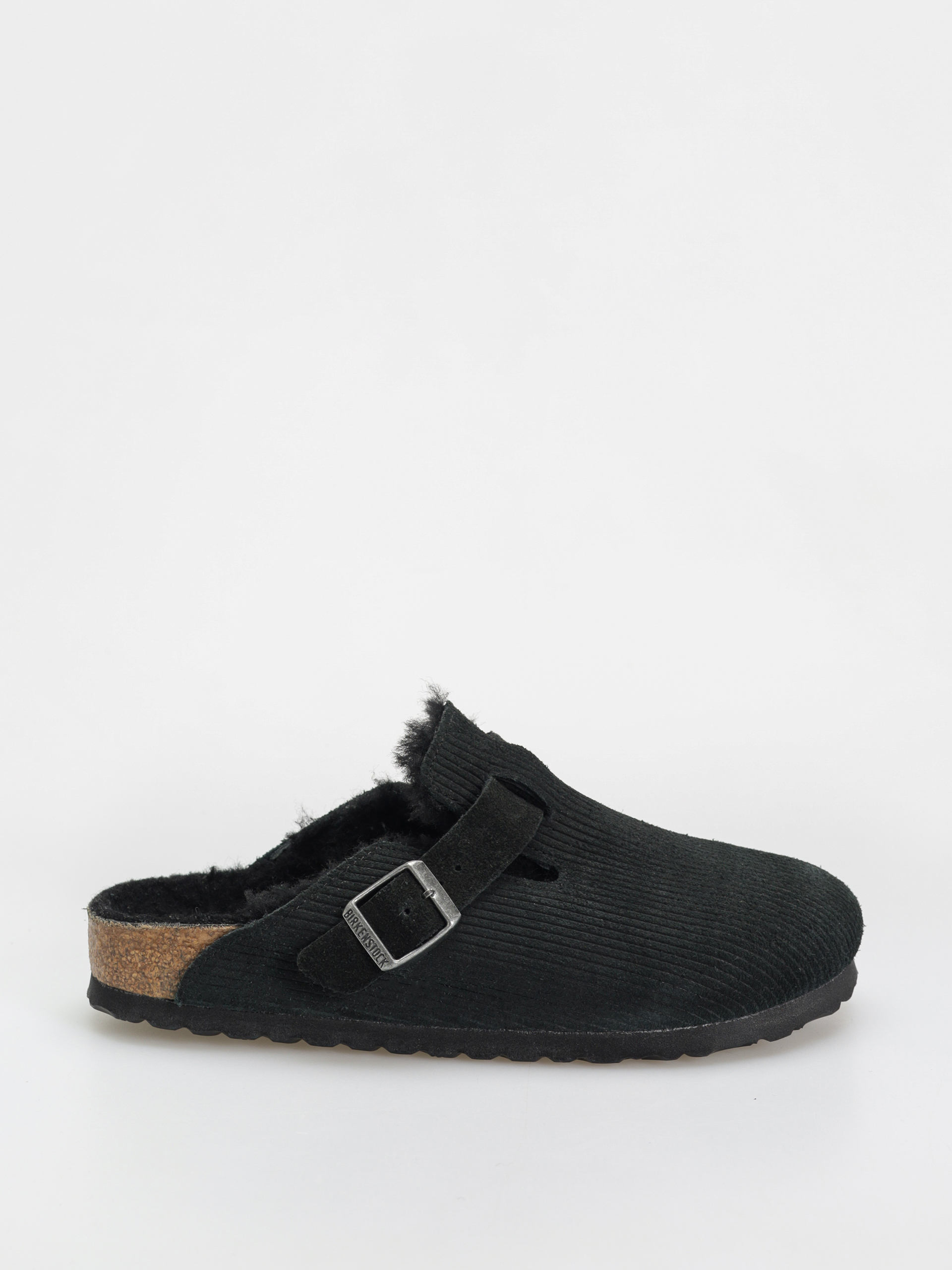 Klapki Birkenstock Boston VL Fell Suede Leather Fur Narrow Wmn (corduroy black)