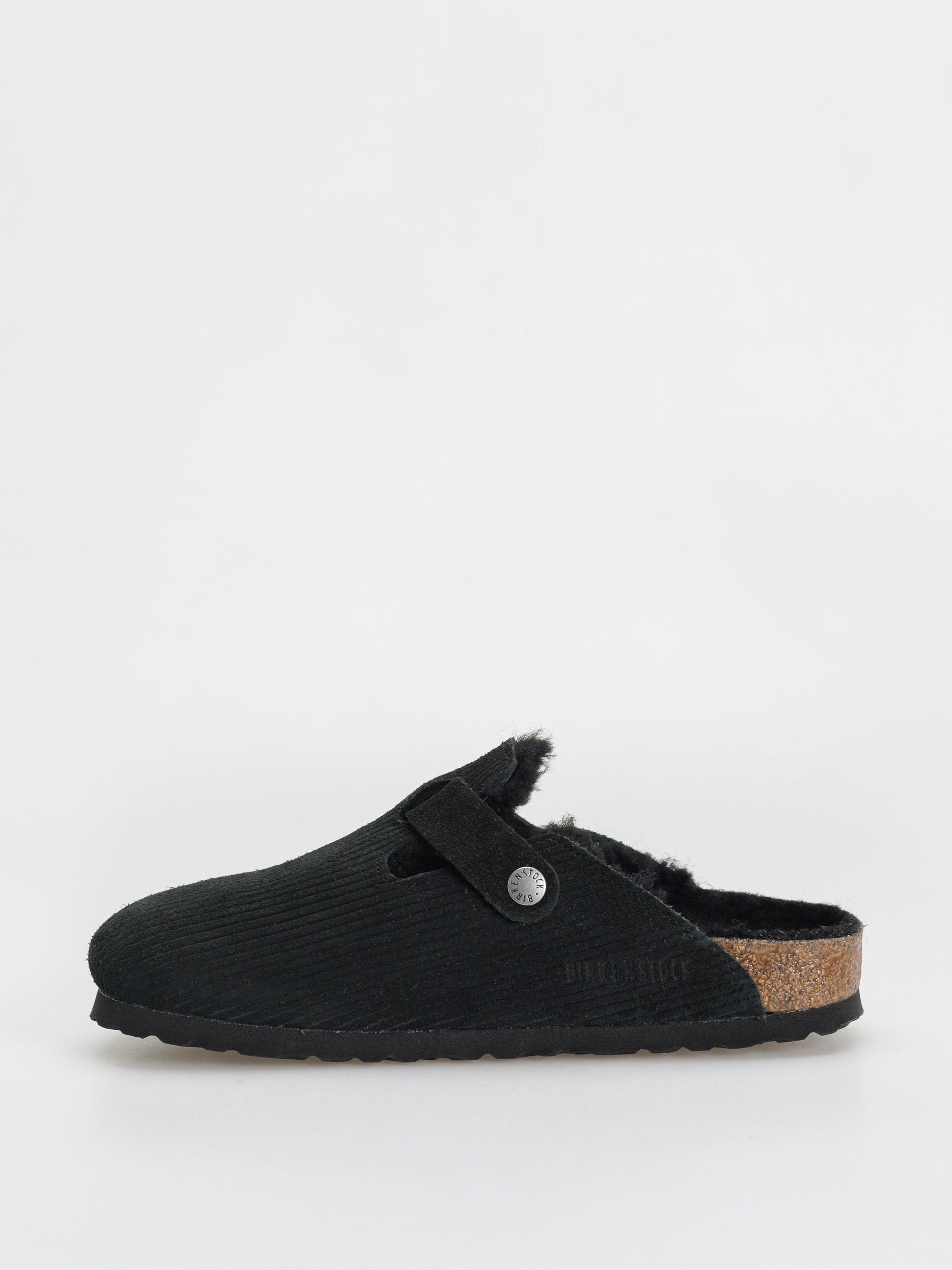 Klapki Birkenstock Boston VL Fell Suede Leather Fur Narrow Wmn (corduroy black)