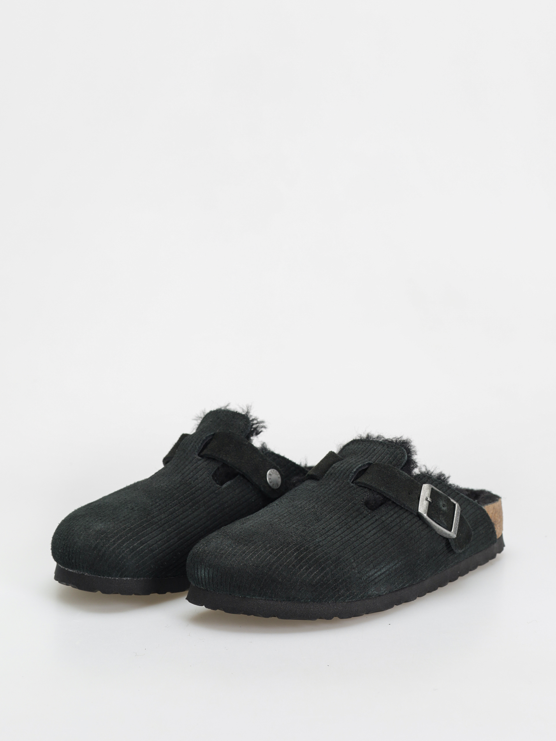 Klapki Birkenstock Boston VL Fell Suede Leather Fur Narrow Wmn (corduroy black)