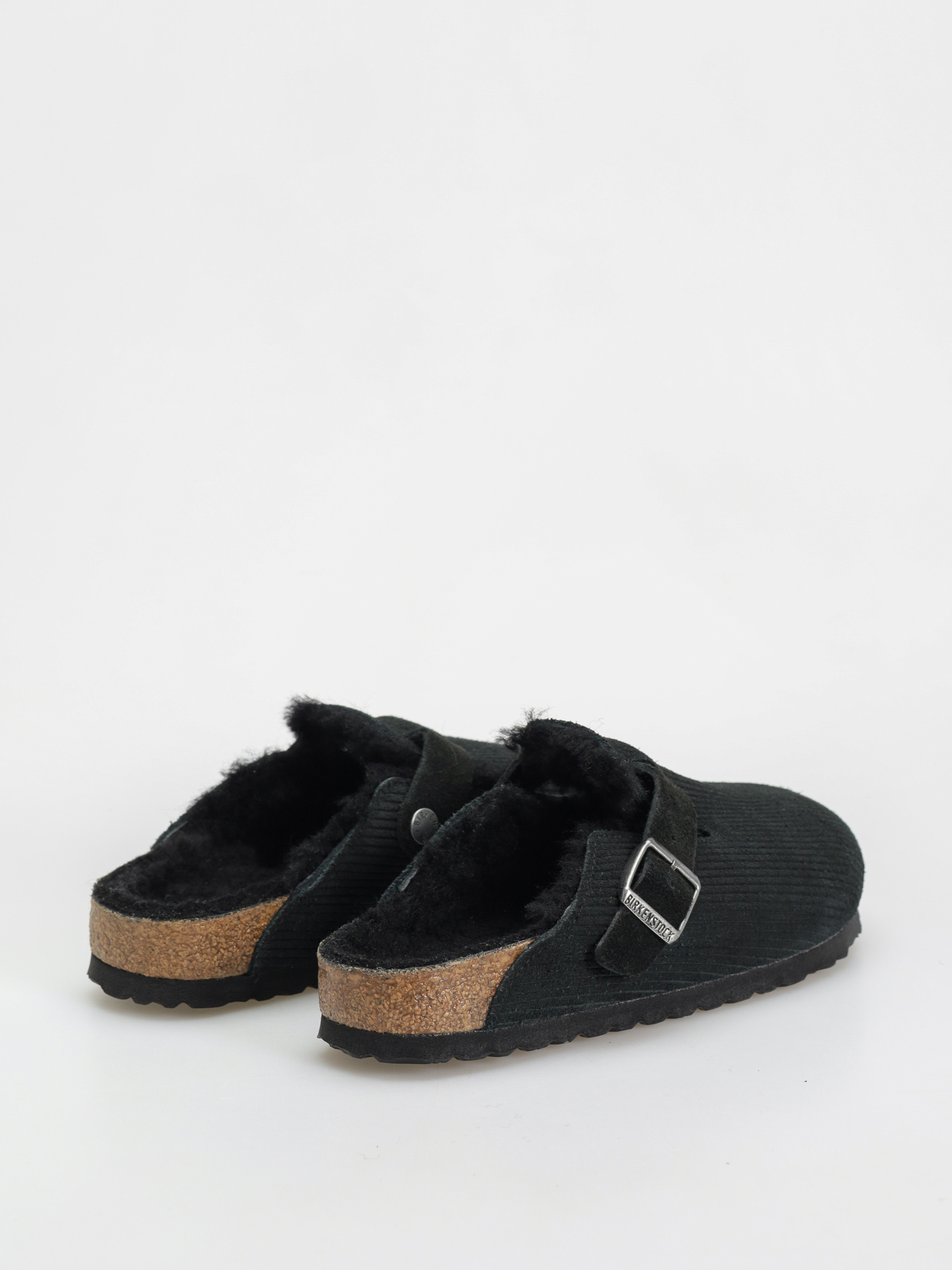 Klapki Birkenstock Boston VL Fell Suede Leather Fur Narrow Wmn (corduroy black)