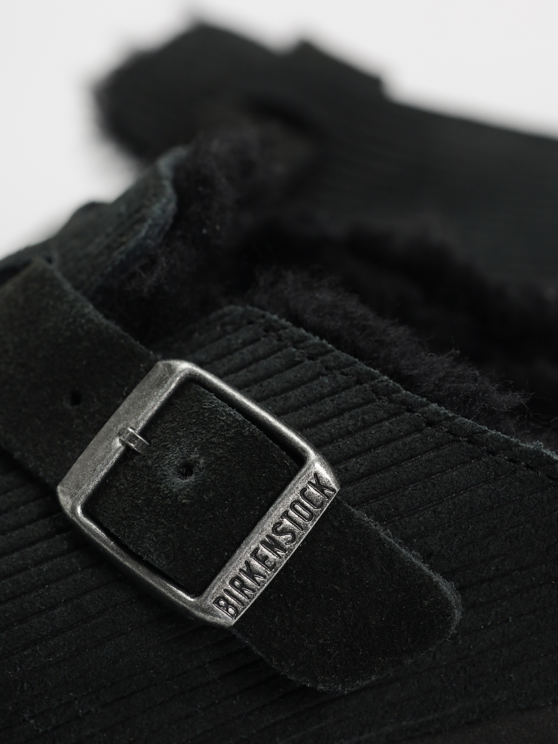 Klapki Birkenstock Boston VL Fell Suede Leather Fur Narrow Wmn (corduroy black)