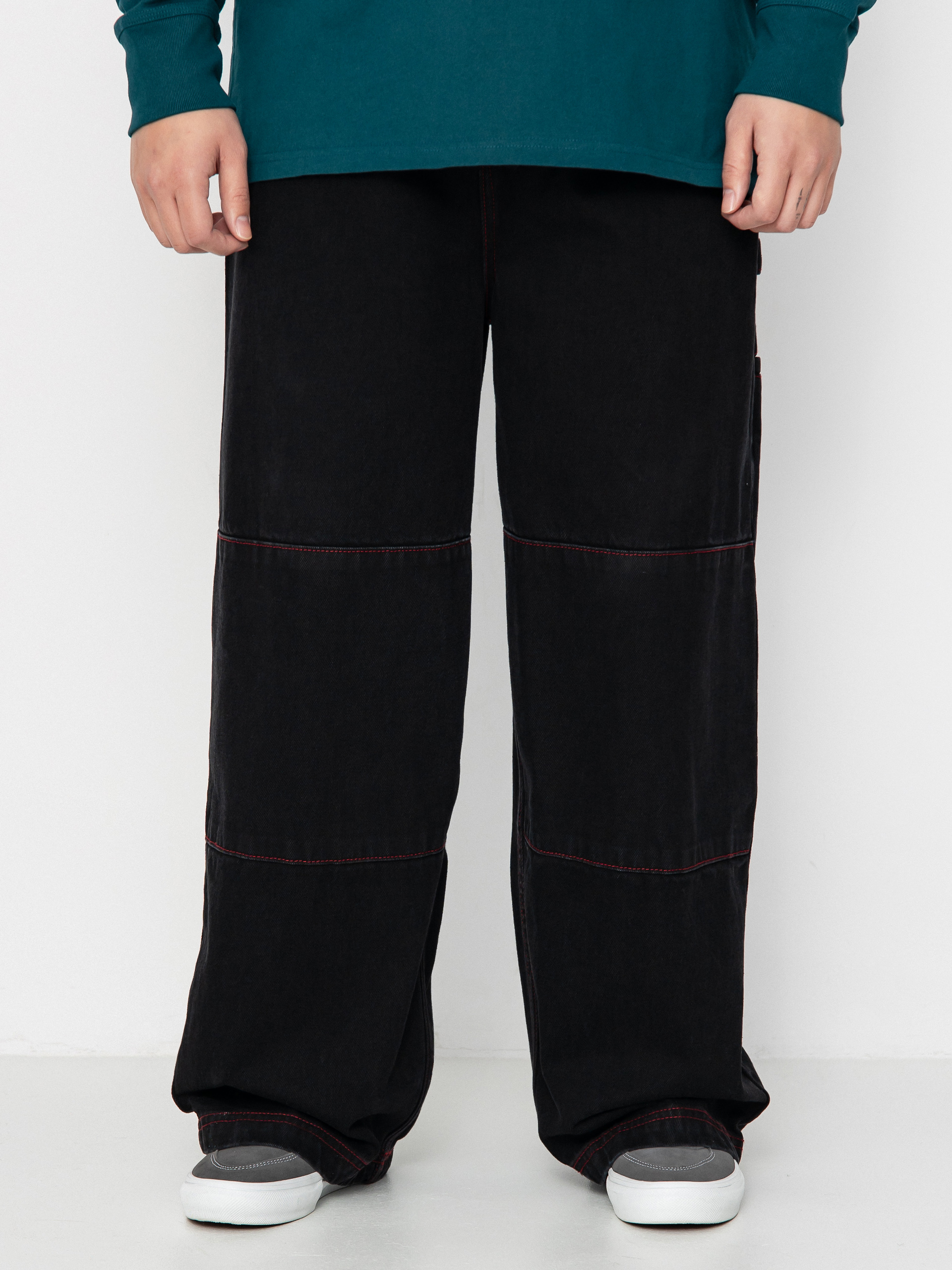 Spodnie Poetic Collective Sculptor (black denim w red stitching)