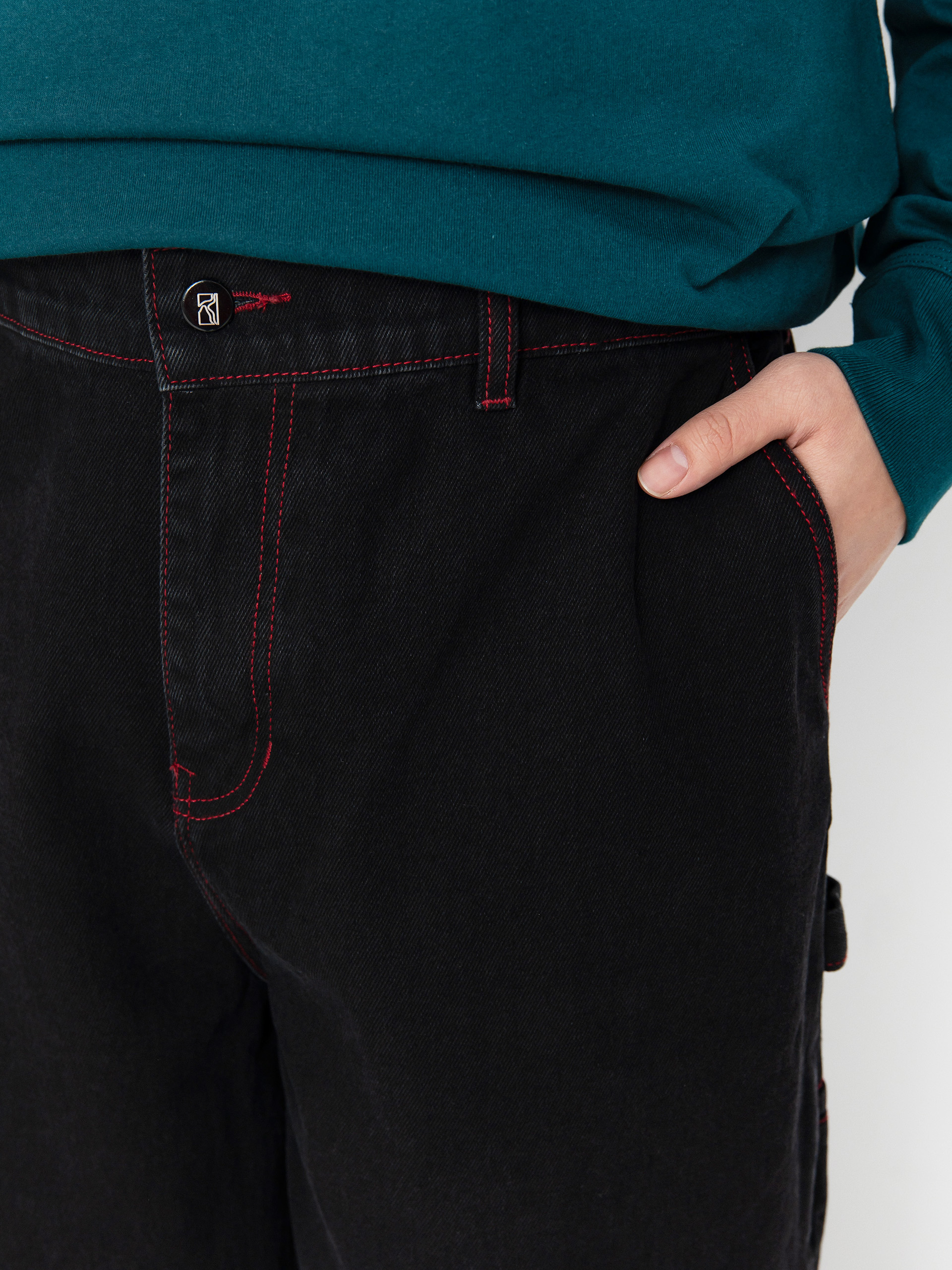 Spodnie Poetic Collective Sculptor (black denim w red stitching)