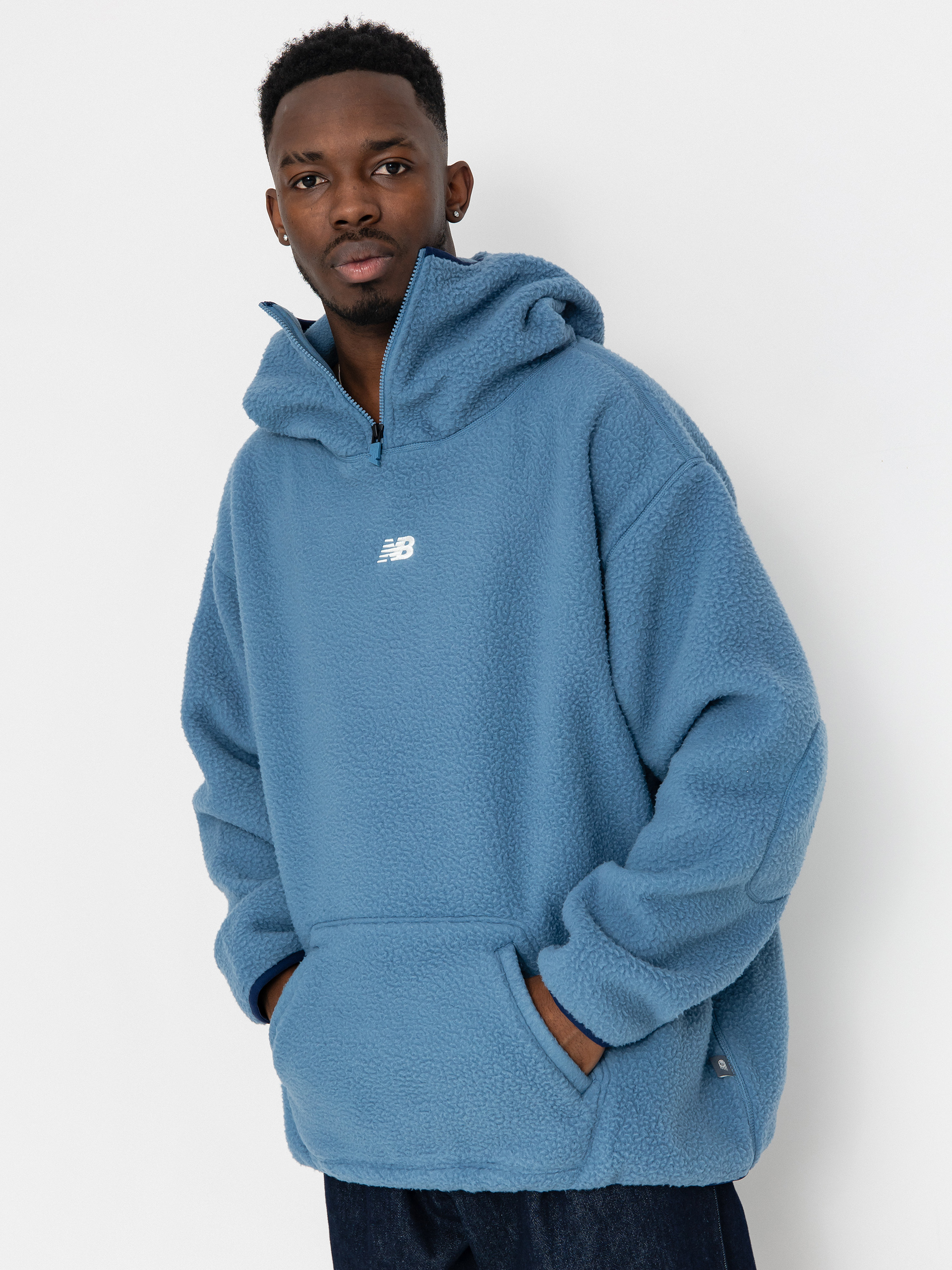 Męski Polar New Balance Hoops Sherpa Top (heronblue)