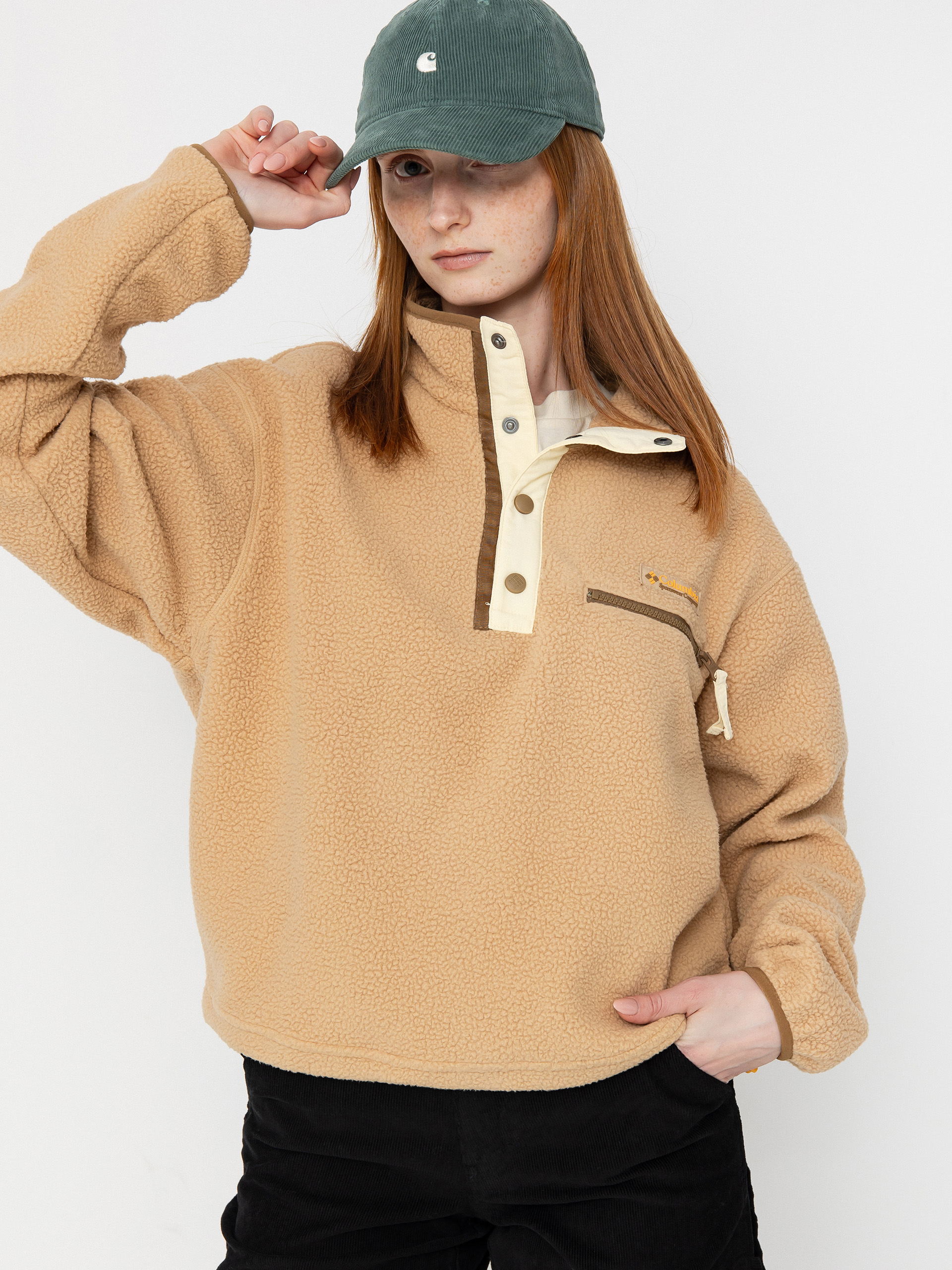 8YARDS Women's RIBSEPA-PULLOVER 2G ベージュM Polar Columbia Helvetia II Cropped Half Snap Wmn - beżowy (canoe)
