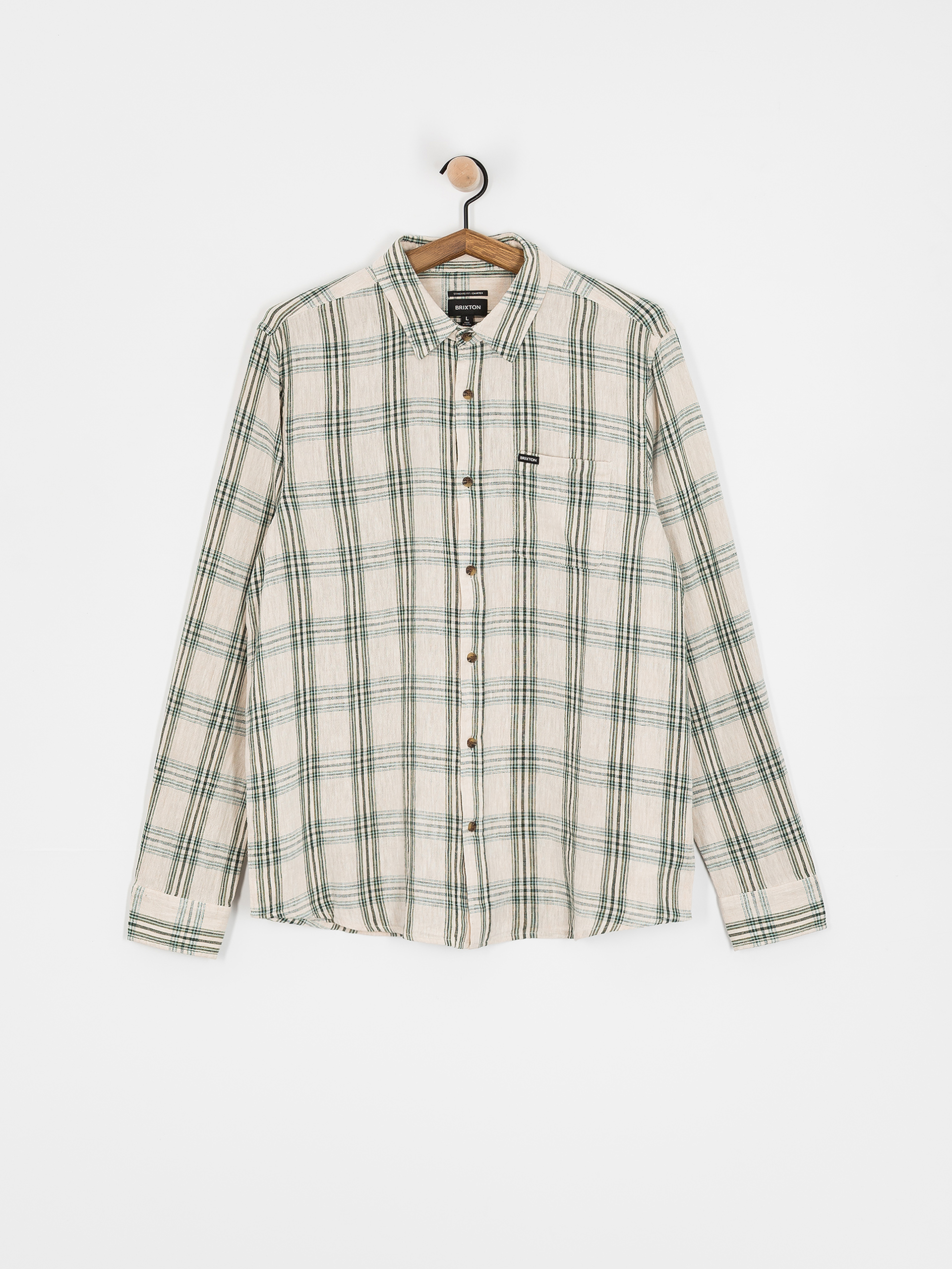 Koszula Brixton Charter Linen Blend Ls (off white/ivy green plaid)