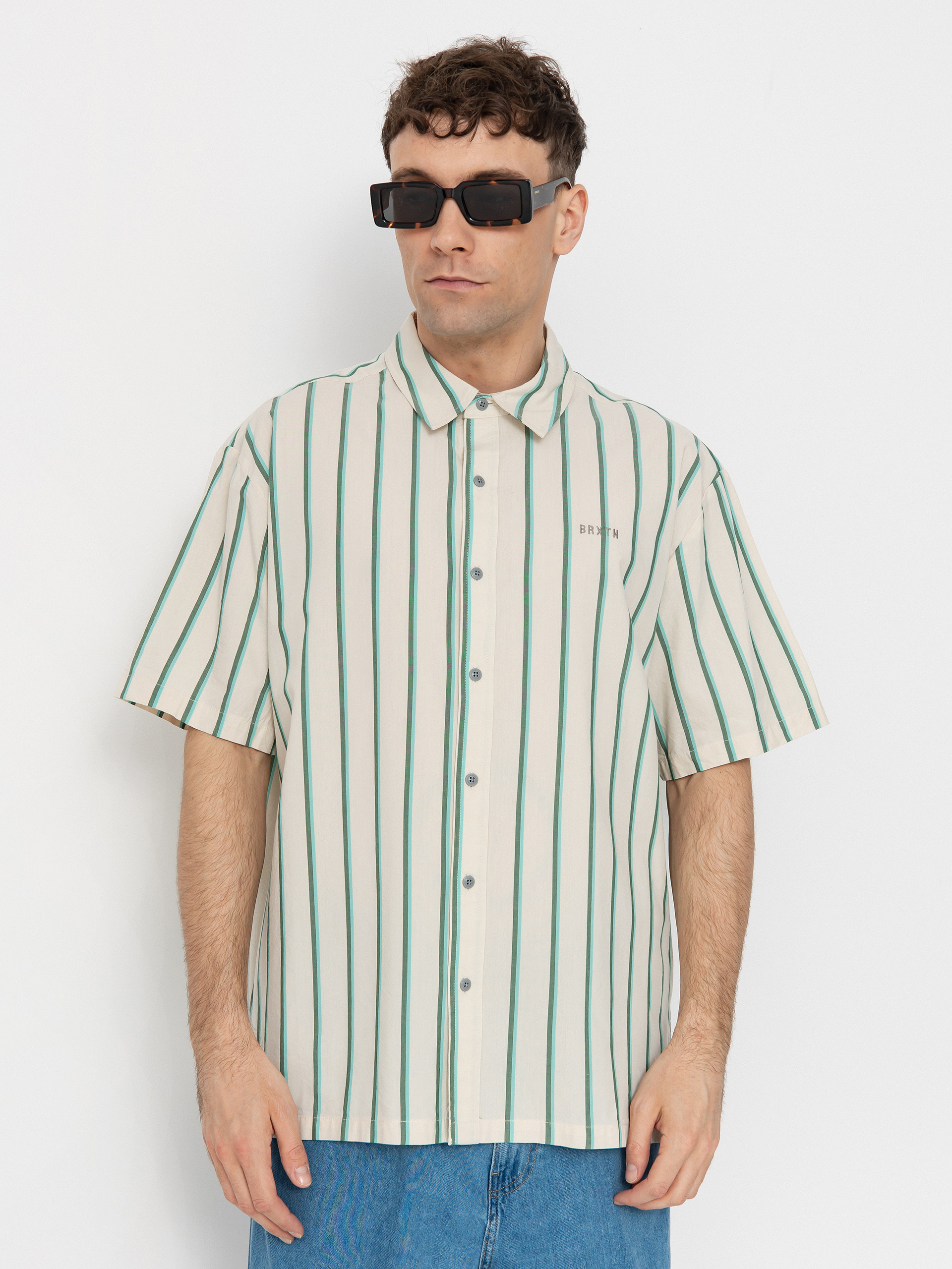 Koszula Brixton Cru Stripe (beige/pine needle/aquatic gree)
