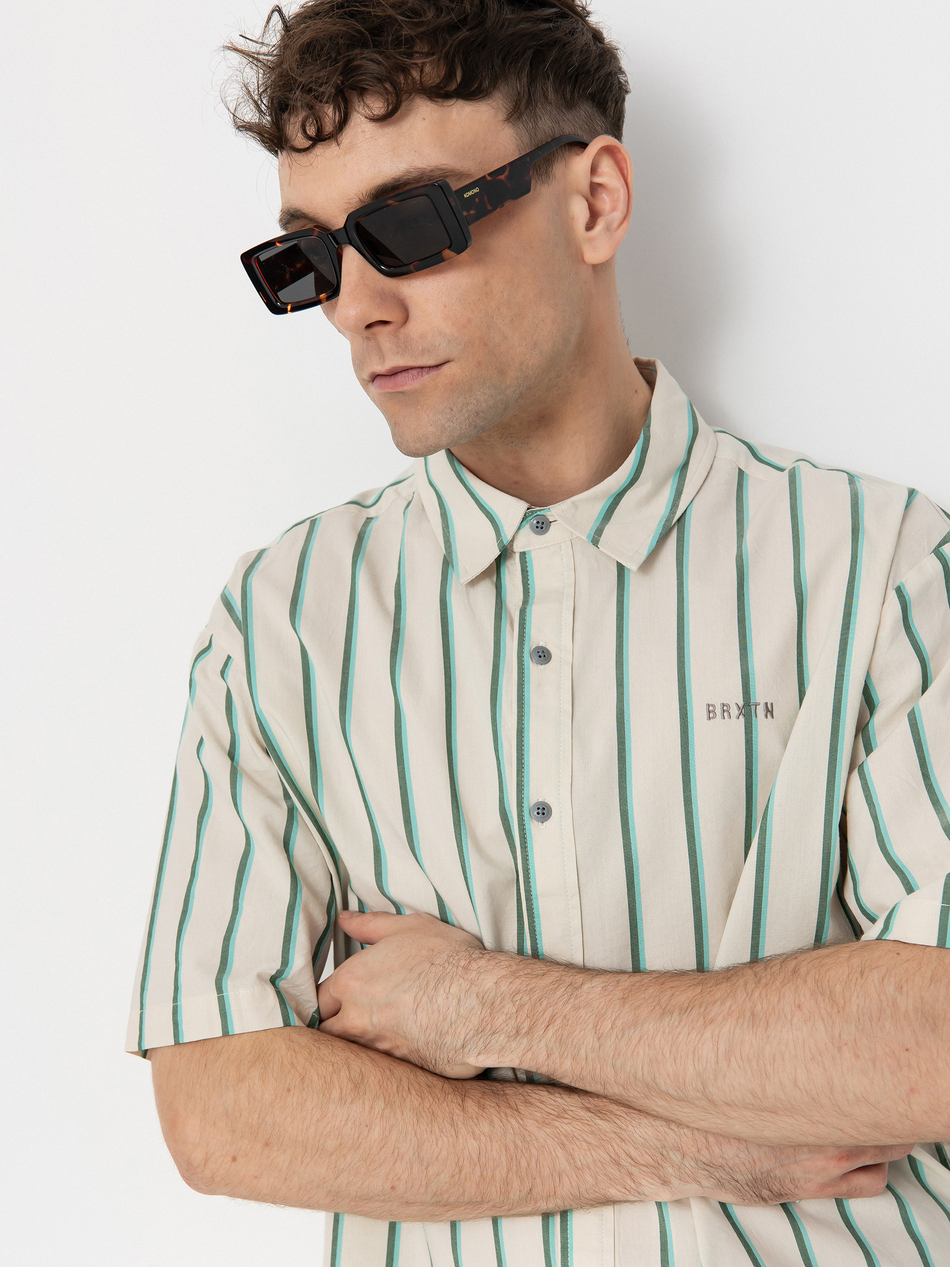 Koszula Brixton Cru Stripe (beige/pine needle/aquatic gree)