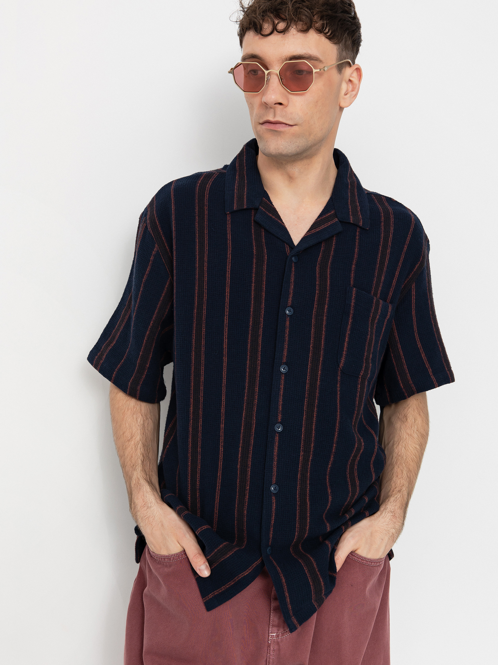 Koszula Brixton Bunker Waffle Stripe (washed navy stripe)