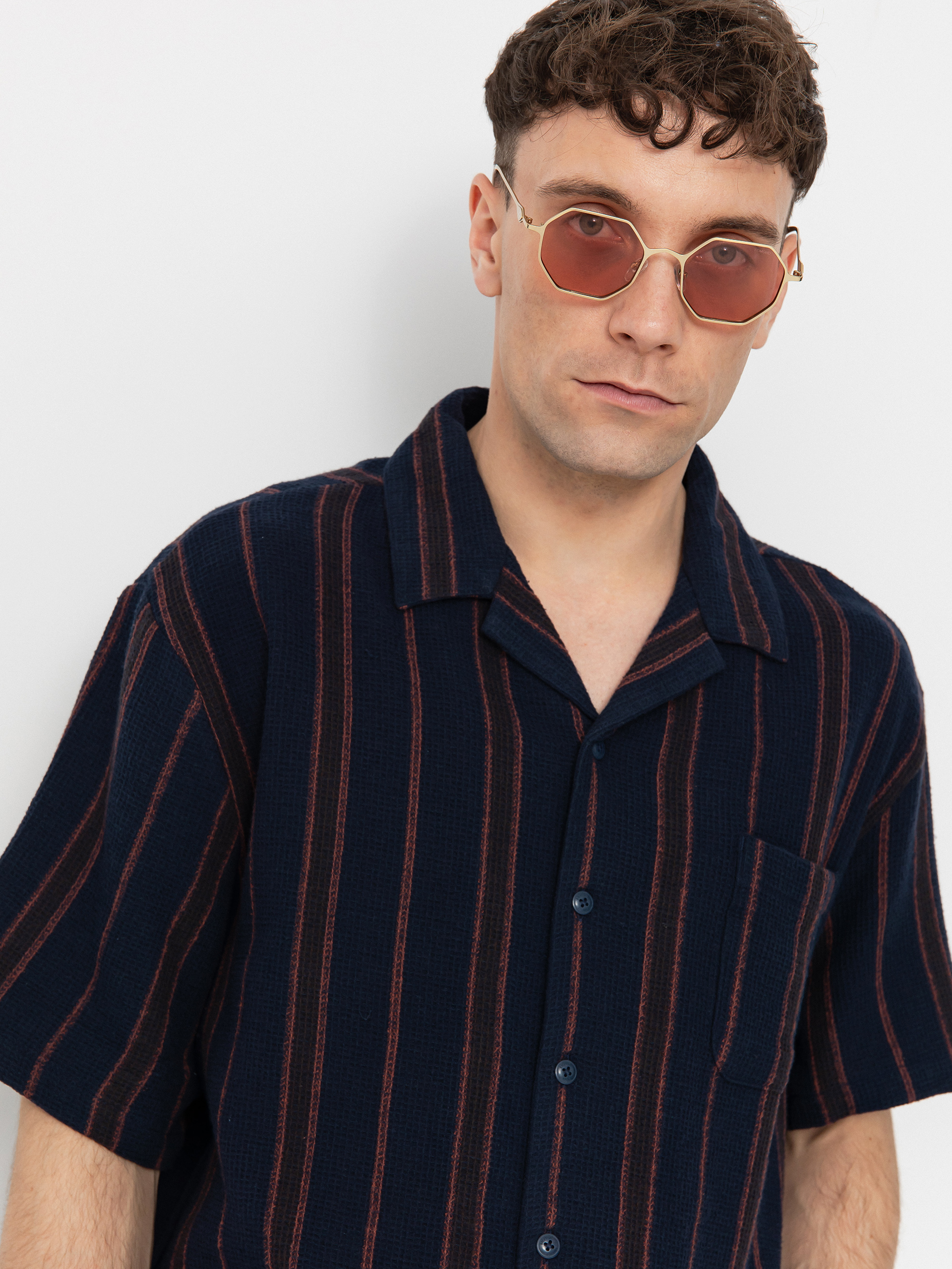 Koszula Brixton Bunker Waffle Stripe (washed navy stripe)