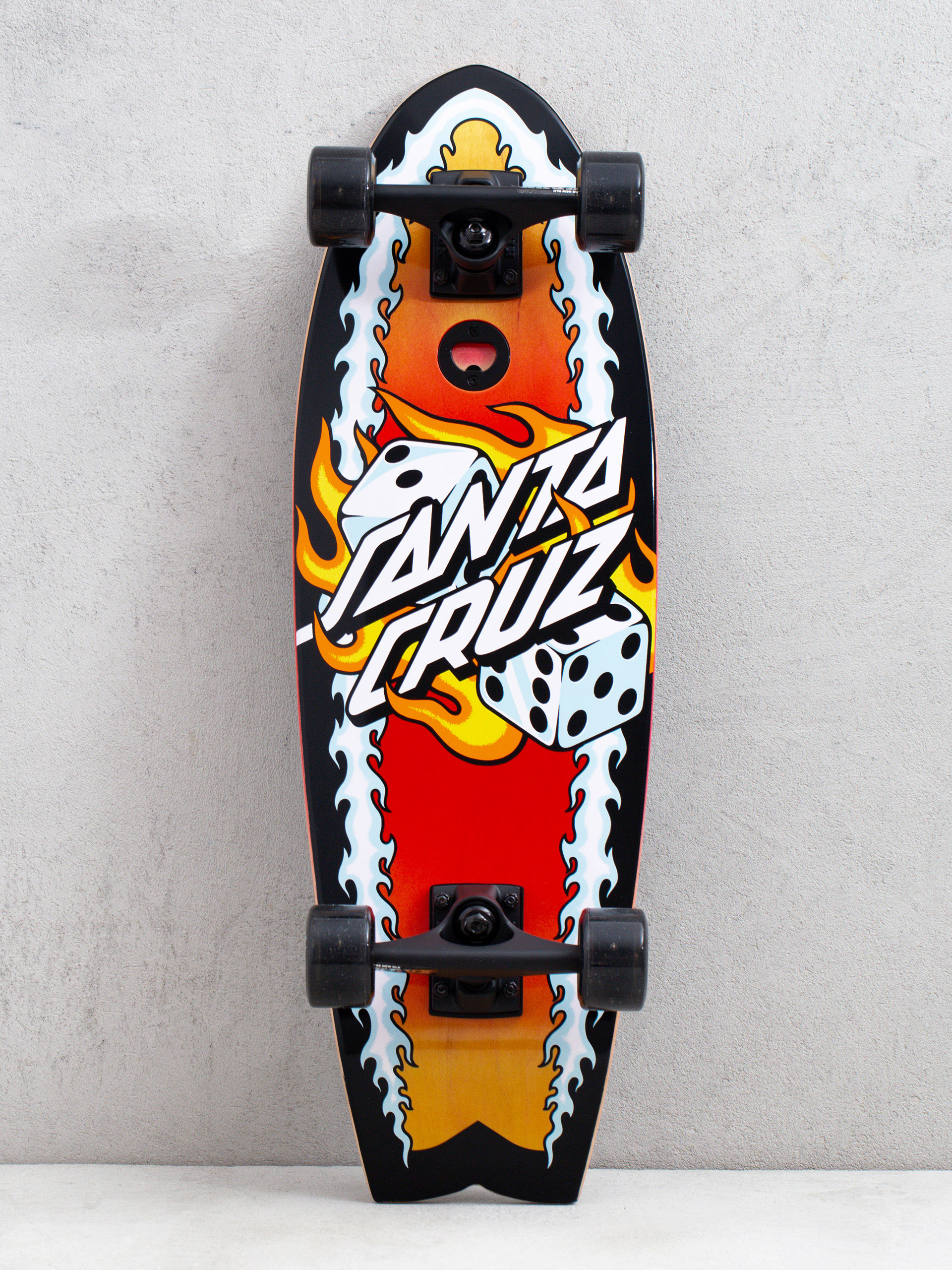 Deskorolka cruiser Santa Cruz Flaming Dice Dot (black/red/white)